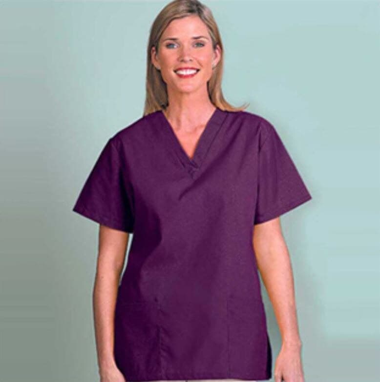 Fashion Seal Fashion Poplin Scrub Shirt, V-Neck, Short Sleeves, Women's, Large, Burgundy - Scrub V-Neck Ladies Burgundy - Image 1