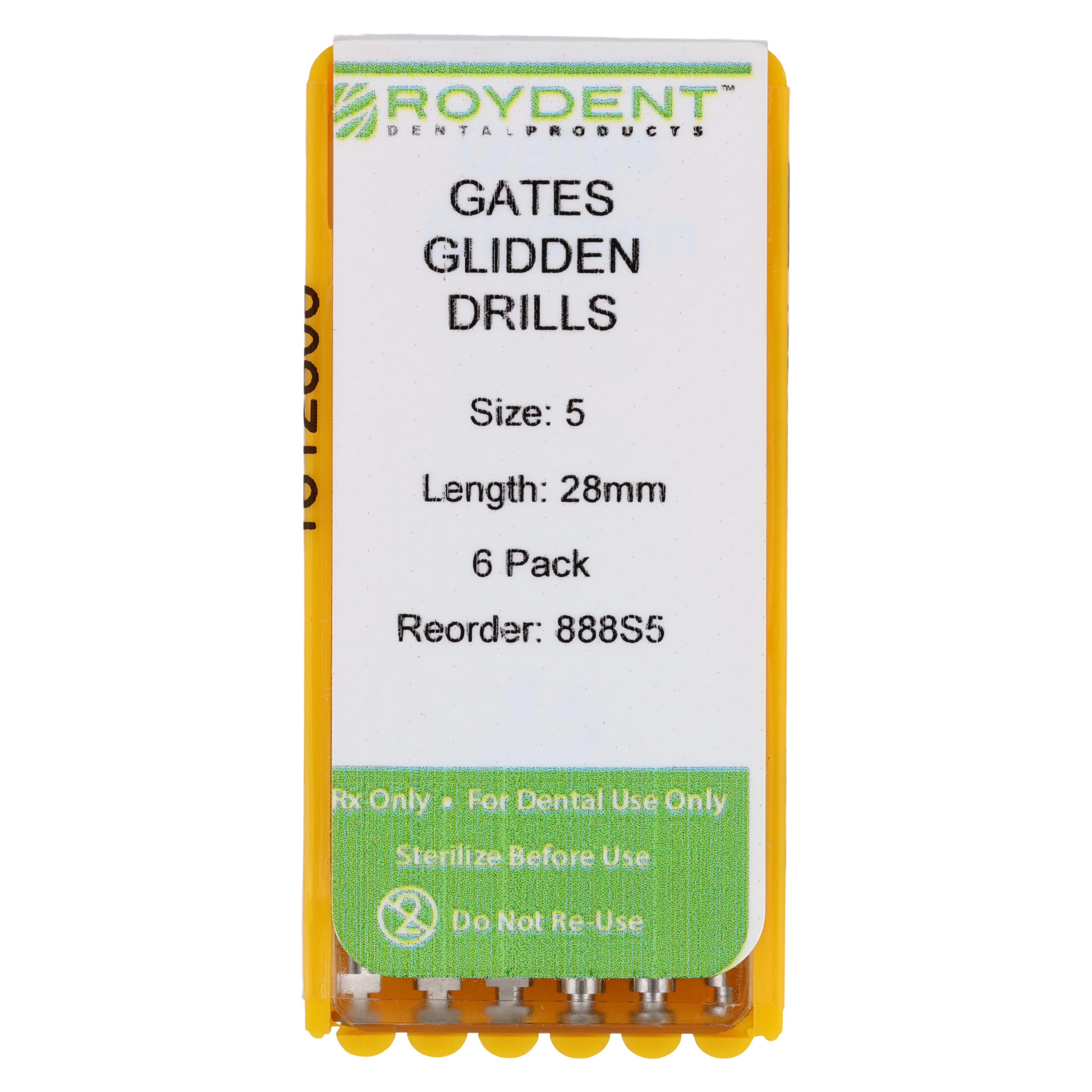Roydent Gates Glidden Drills, Size #5, 28mm, Stainless Steel, 6/Pkg, 888S5 - Gates Glidden Drills - Image 1