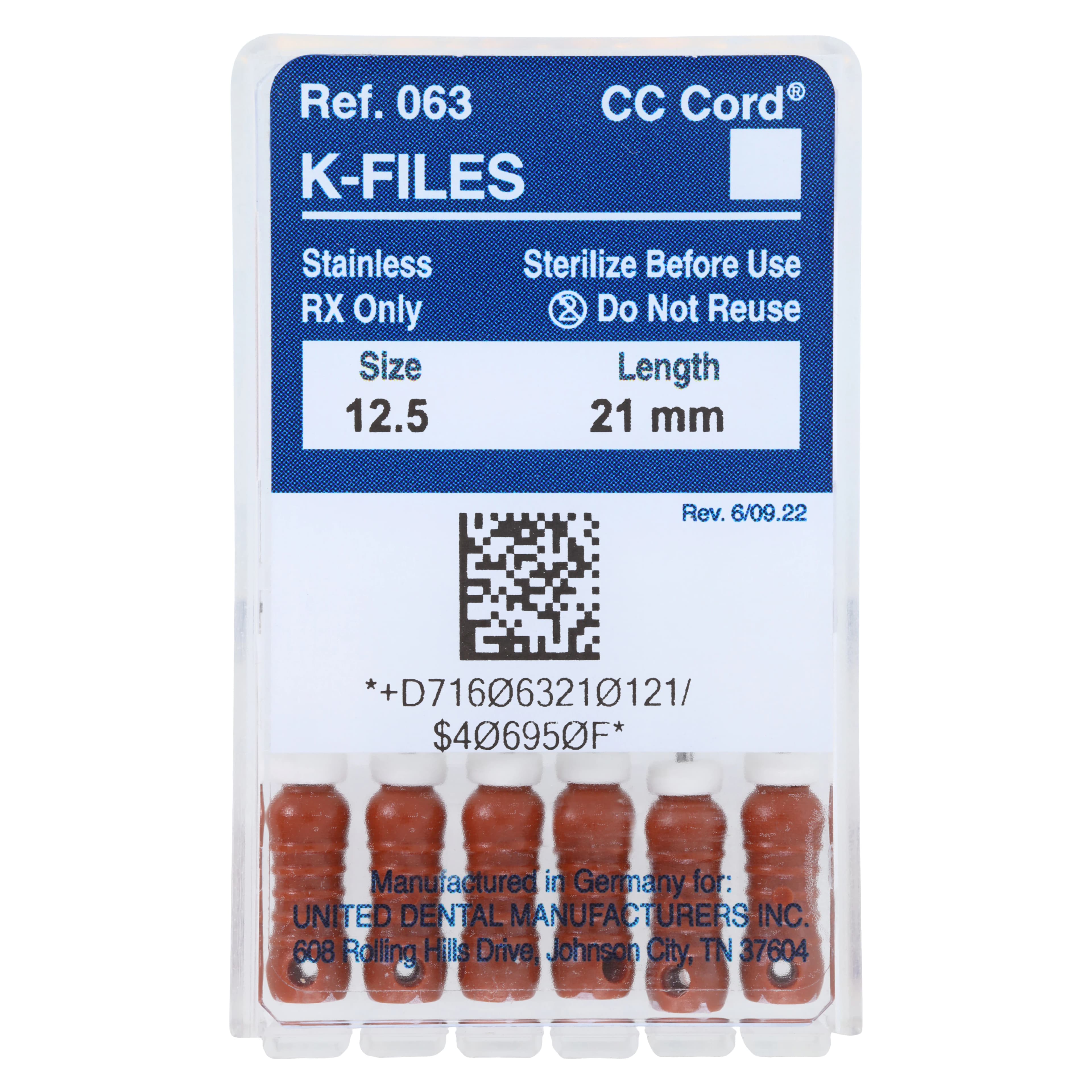 Roydent K-Type Files, 21mm, Size #12.5, Stainless Steel, 6/Pack, 06321012R - K-Type Files 21mm #12.5 6/Pk - Image 1