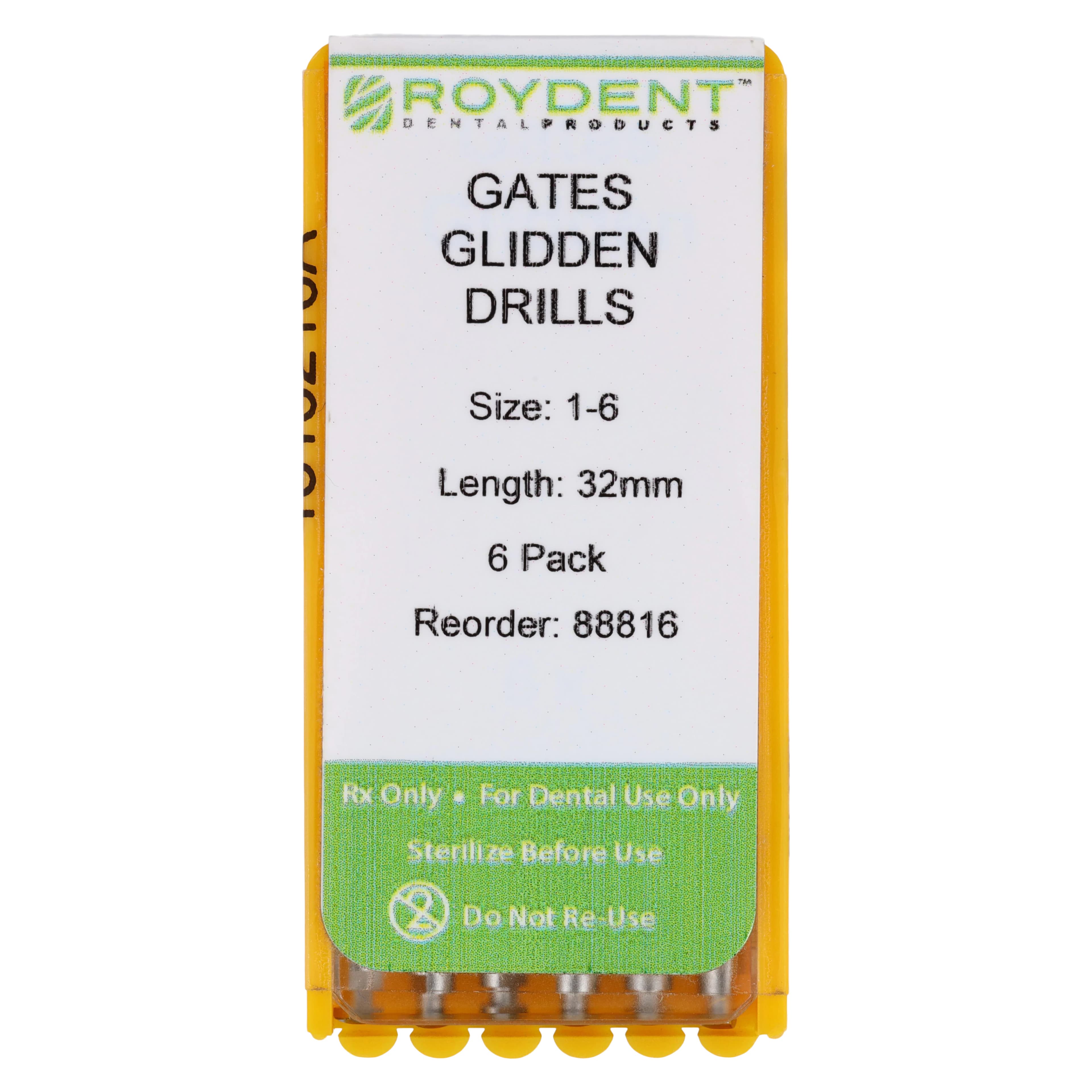 Roydent Gates Glidden Drills, Assorted Sizes #1-6, 32mm, Stainless Steel, 6/Pack - Gates Glidden Drills - Image 1