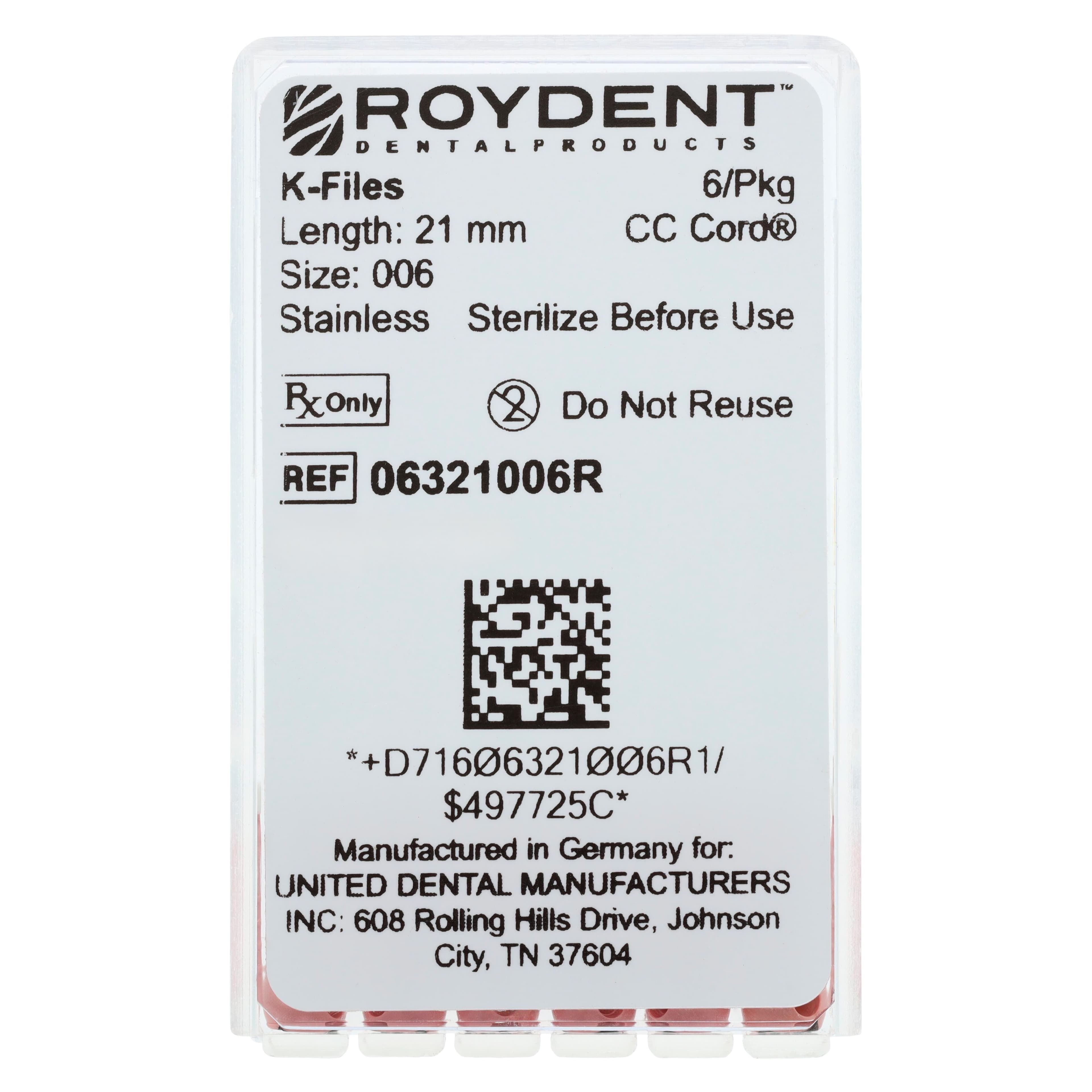 Roydent K-Type Files, Size #06 (Pink), 21mm, Stainless Steel, Pack of 6, 06321006R thumbnail 4