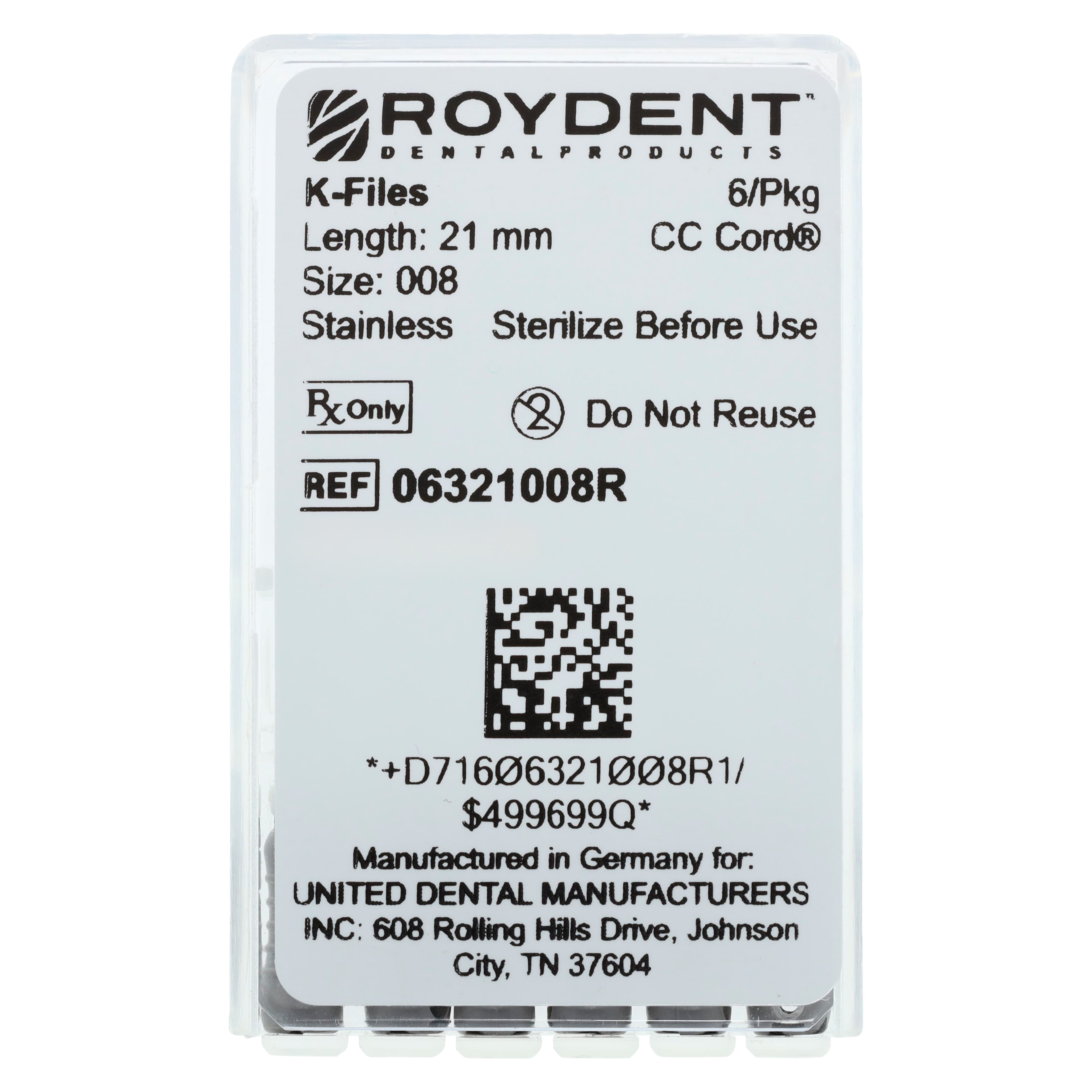 Roydent K-Type Files, #08 (Gray), 21mm, Pack of 6, 06321008R thumbnail 3