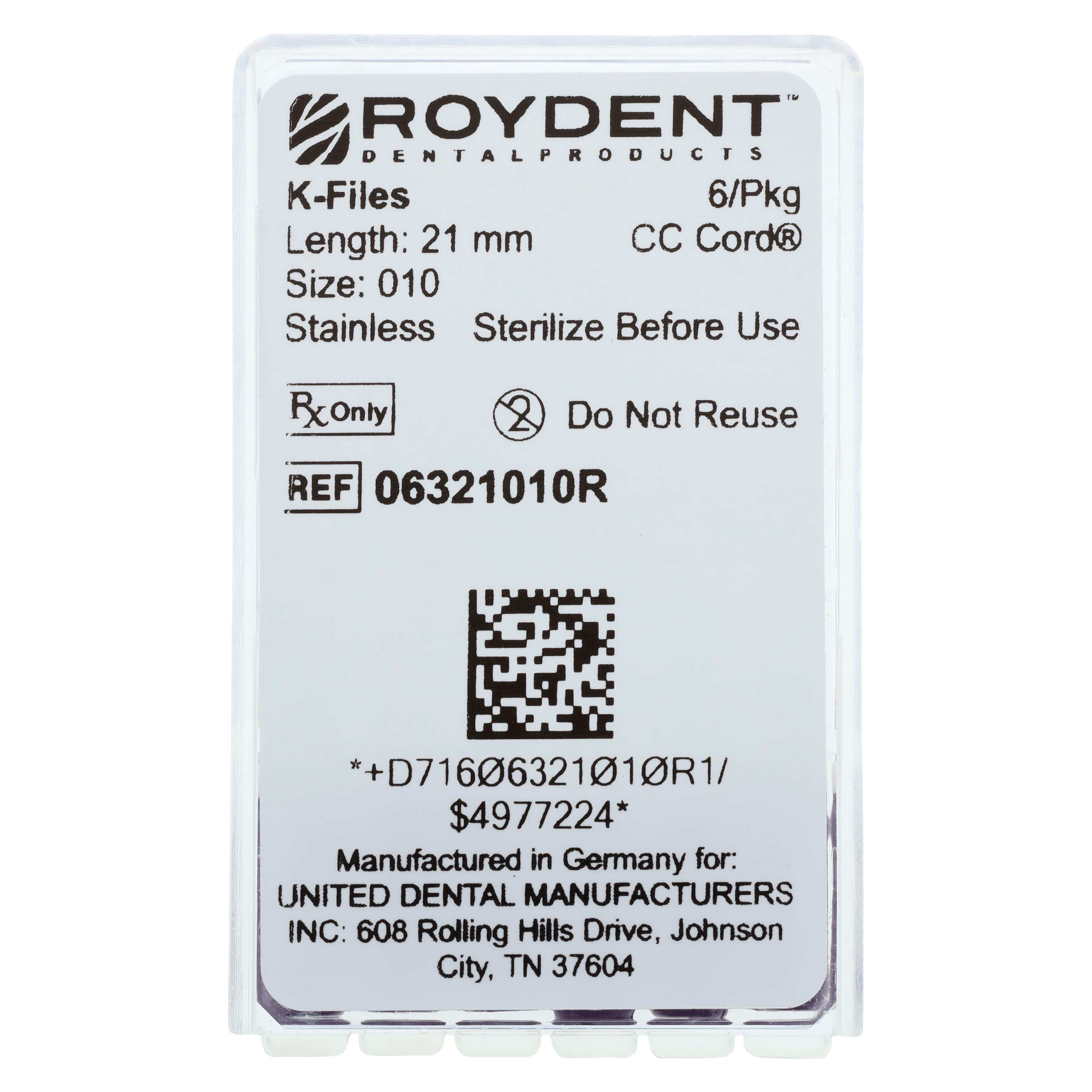 Roydent K-Files #10 (Purple), 21mm, Stainless Steel, Pack of 6, 06321010R thumbnail 3
