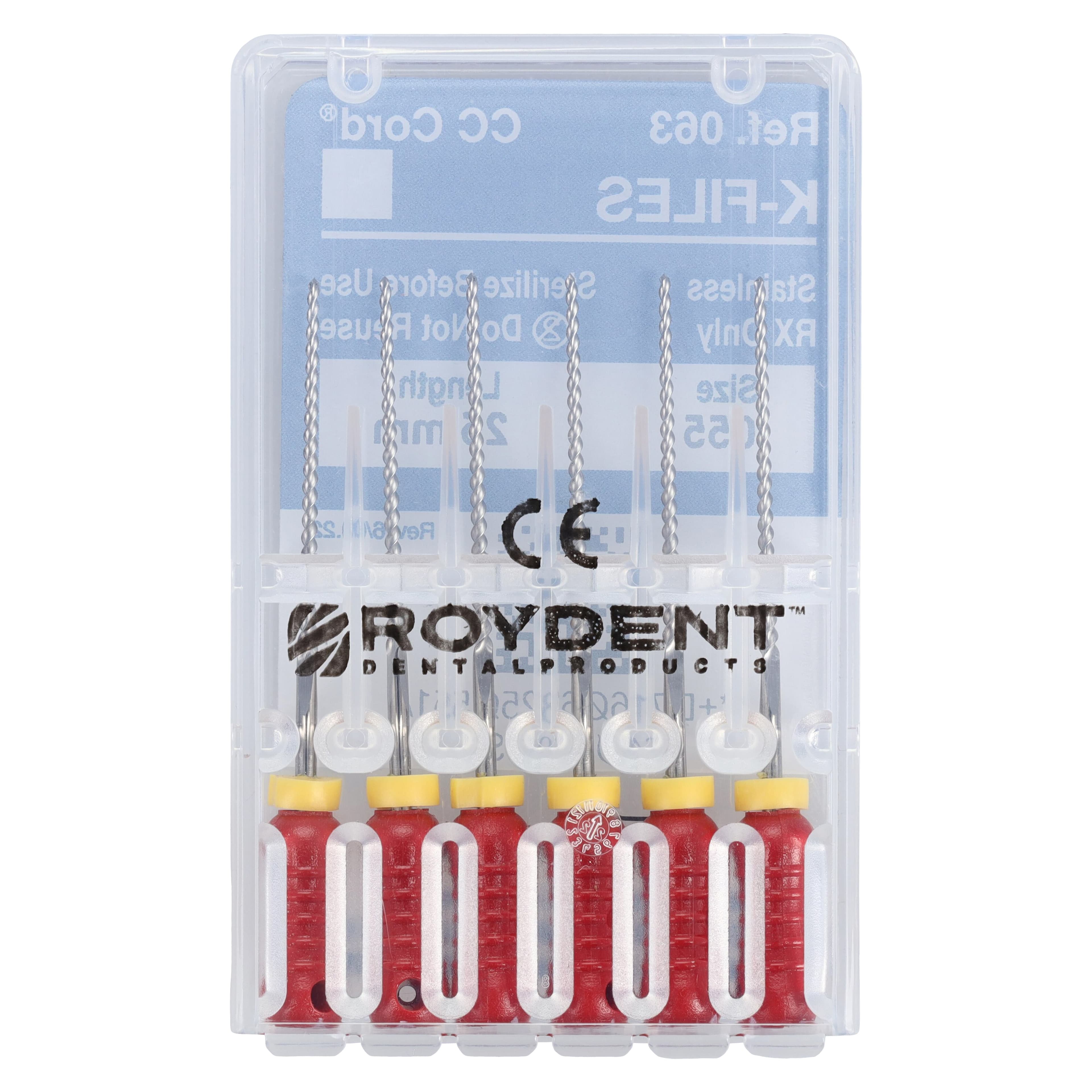 Roydent K-Type Files, Size 55, 25mm, Stainless Steel, Color-Coded Red, with Pre-Applied Silicone Stops, 6/Pack, 06325055R thumbnail 2
