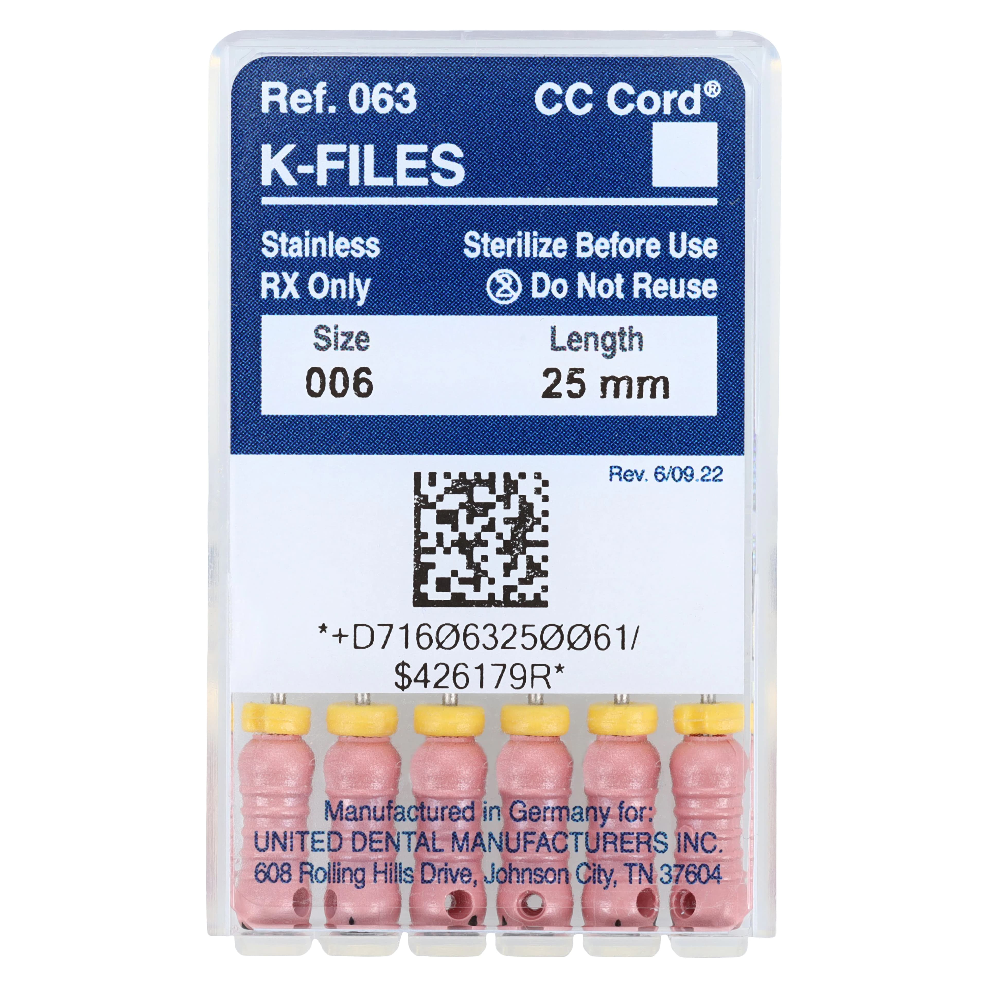 Roydent K-Type Files, #06 (Pink), 25mm, Stainless Steel, Pack of 6, 06325006R - #06 Pink Roydent K-Files 25mm Pack of 6 - Image 1