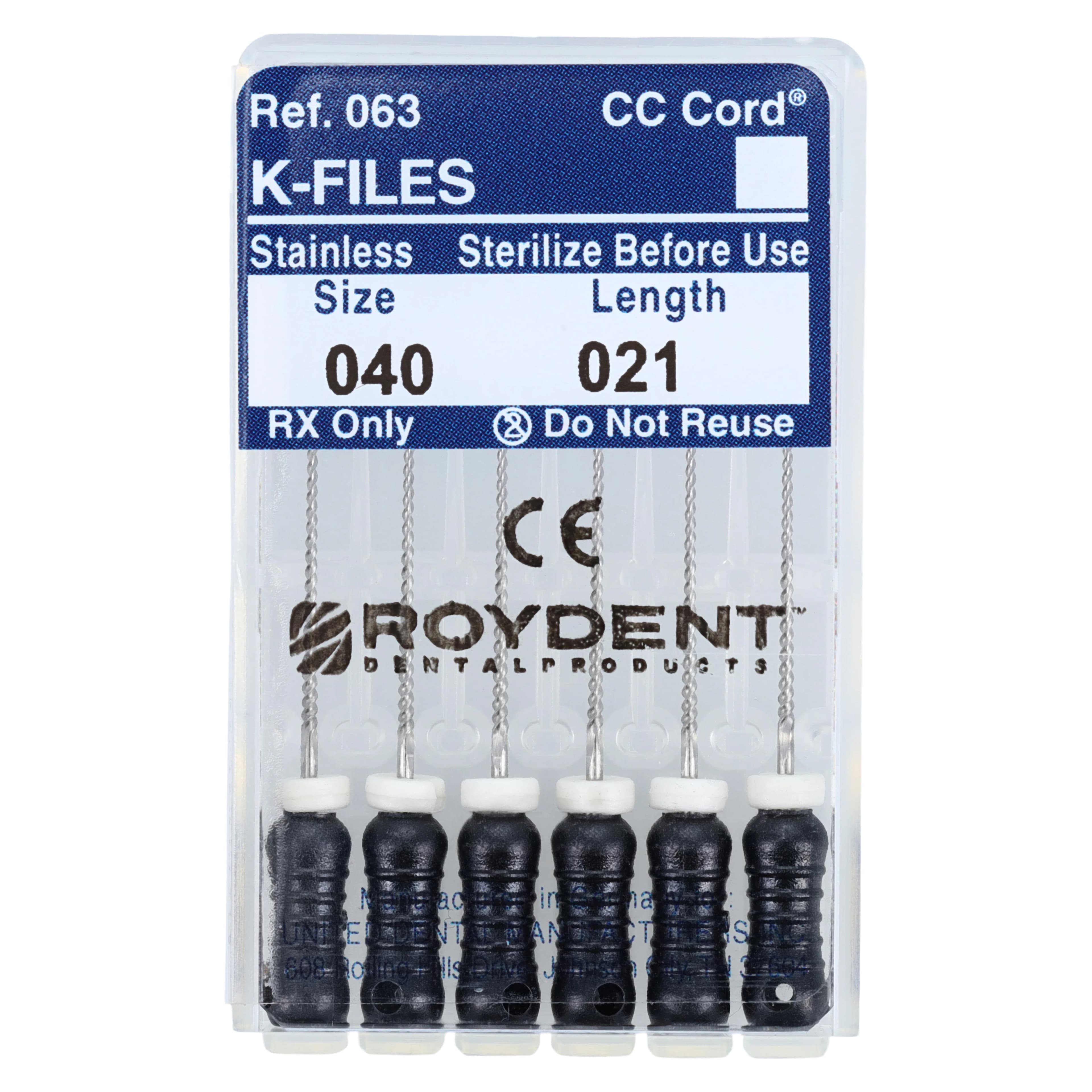 Roydent K-Type Files #40 (Black), 21mm, Pack of 6, 06321040R - #40 Black Roydent K-Files 21mm Pack of 6 - Image 1