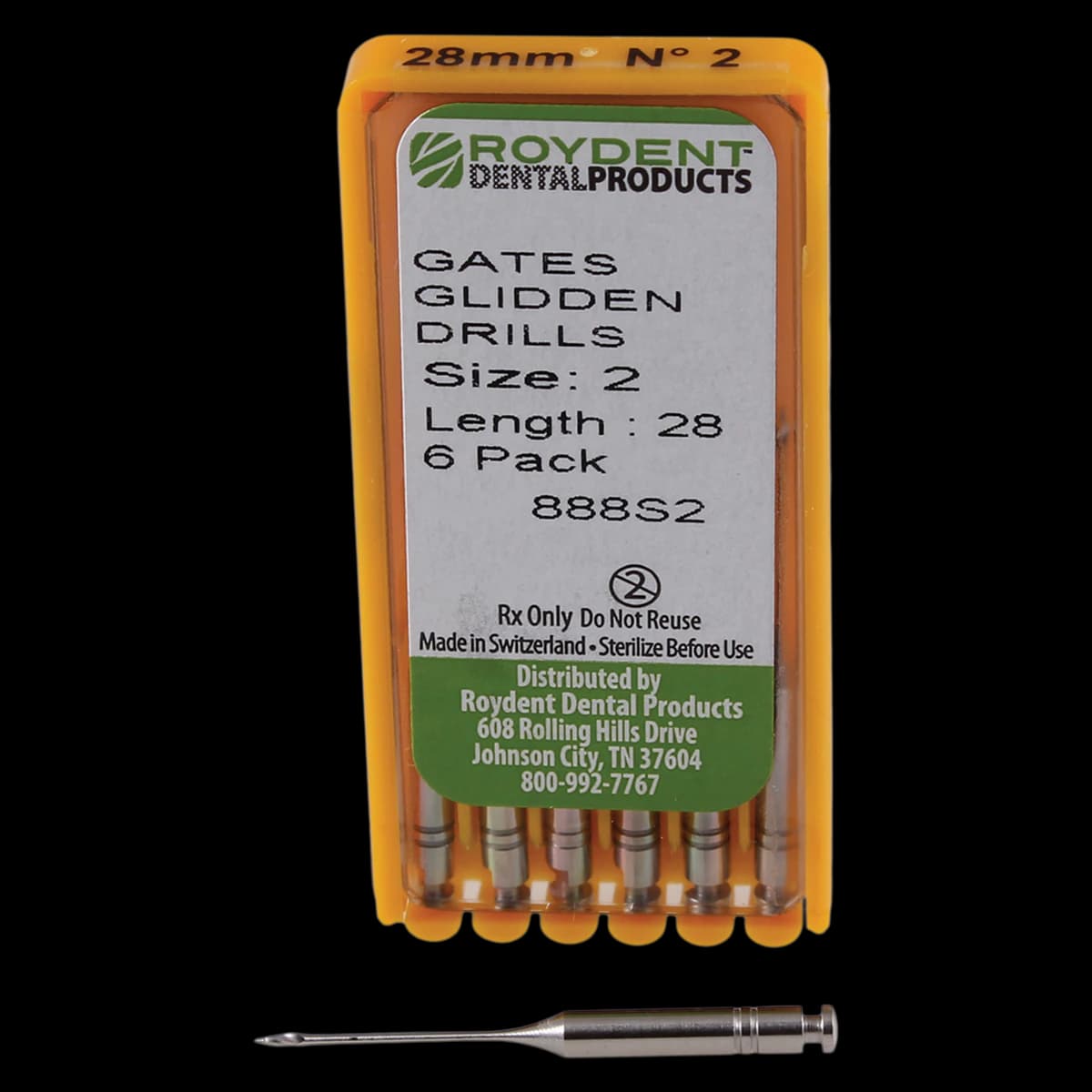 Roydent Gates Glidden Drills, #2, 28mm, 6/Pkg, 888S2 - Gates Glidden 28mm #2 - Image 1