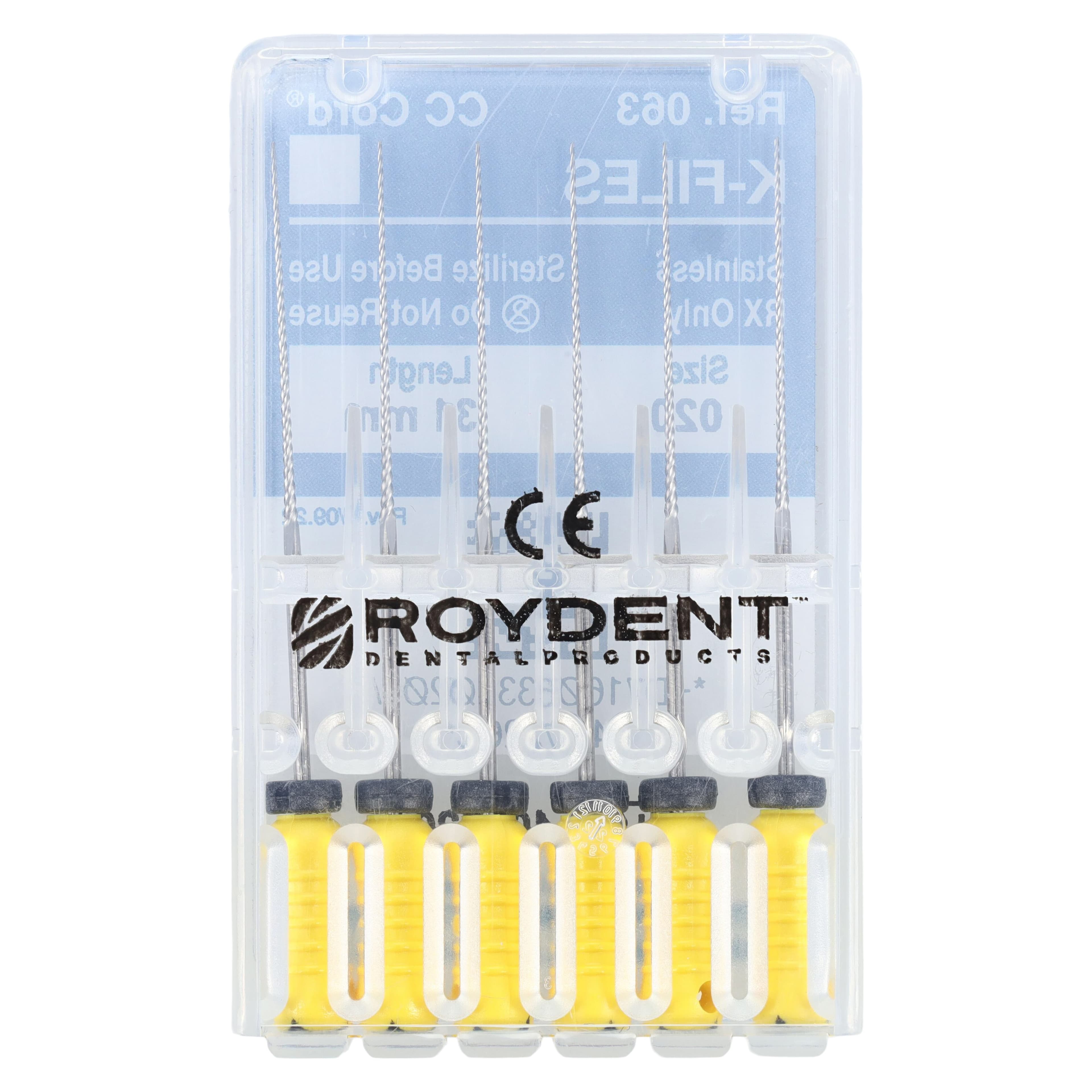 Roydent K-Type Files, Size #20, 31mm, Stainless Steel, Color-Coded Yellow, 6/Pack, 06331020R thumbnail 2