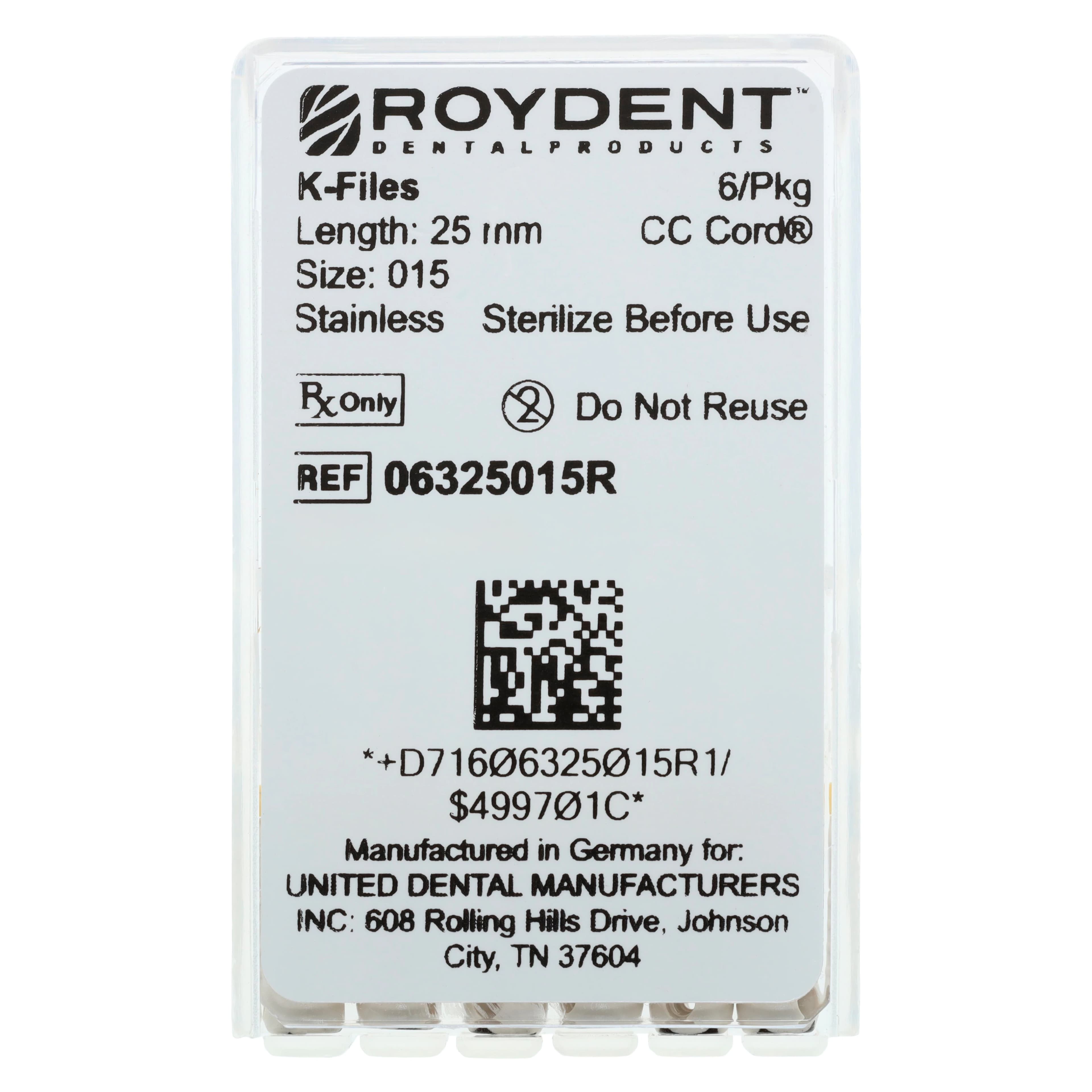Roydent K-Type Files #15, 25mm, Pack of 6, Stainless Steel, White, 06325015R thumbnail 5