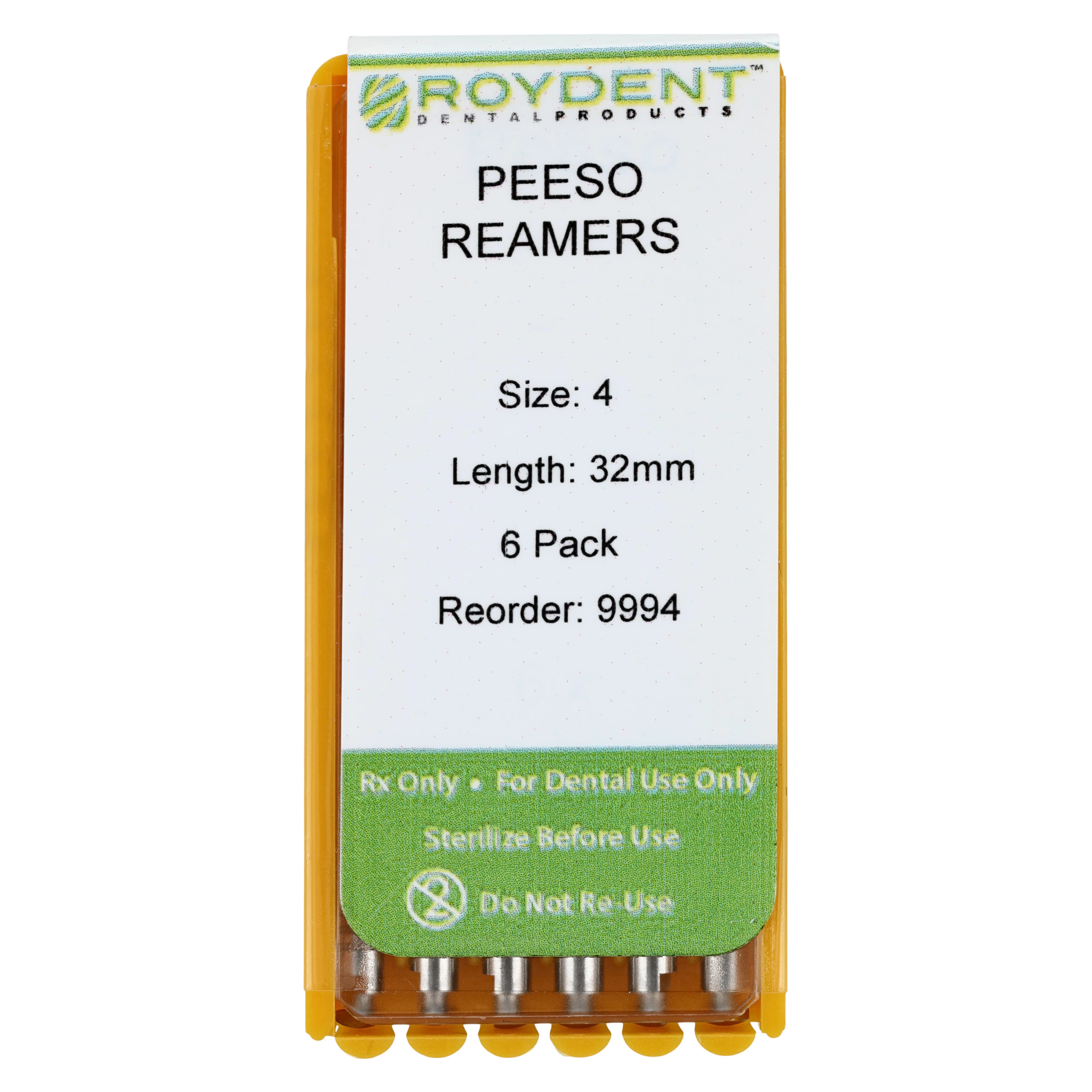 Roydent Dental Peeso Reamer Drills, Size #4, 32 mm, Pack of 6 - #4 Regular Peeso Reamer Drills 32mm Pack of 6 - Image 1