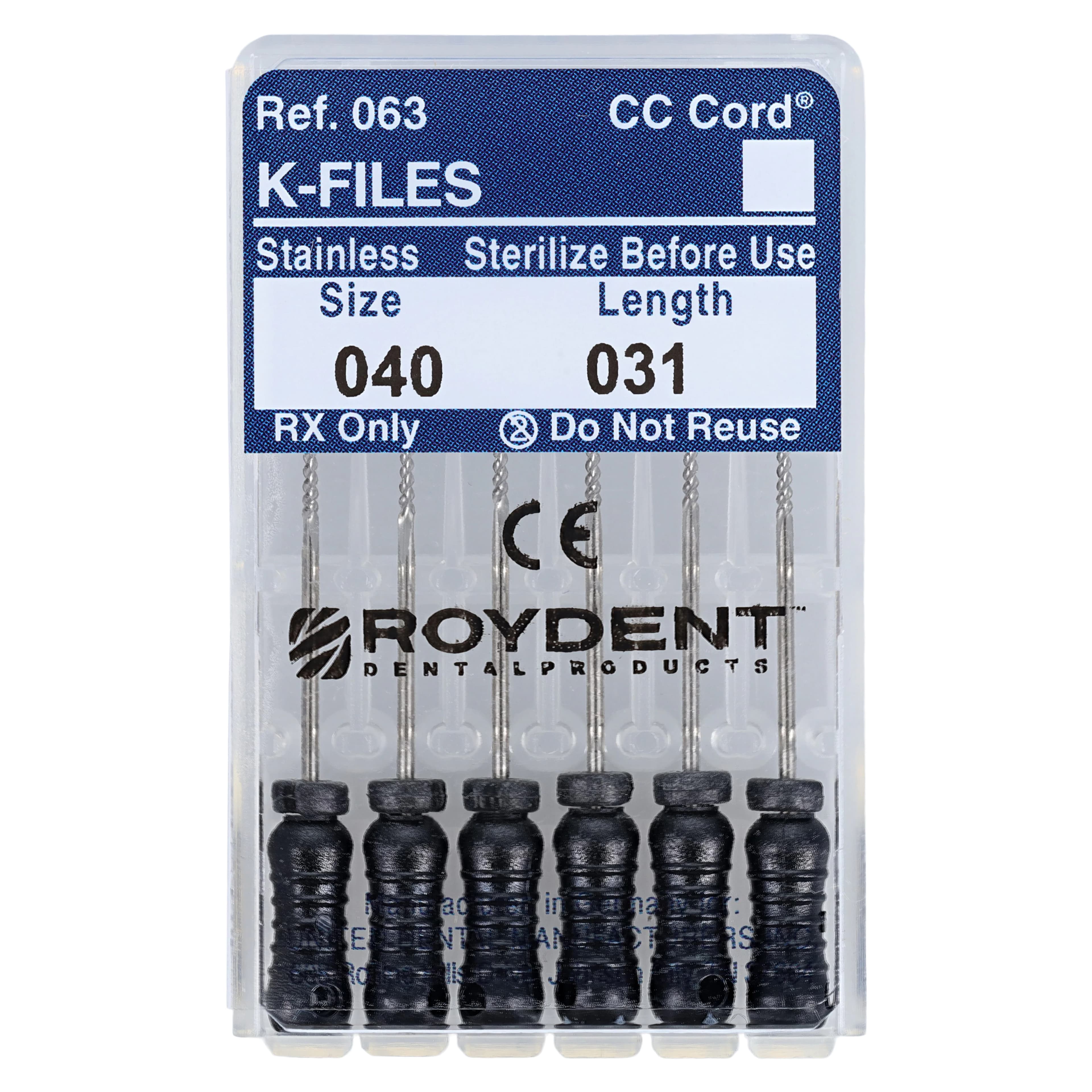 Roydent K-Type Files, Size 40, 31 mm, Stainless Steel, Black, 6/Pack, 06331040R - K-Files 31mm - Image 1