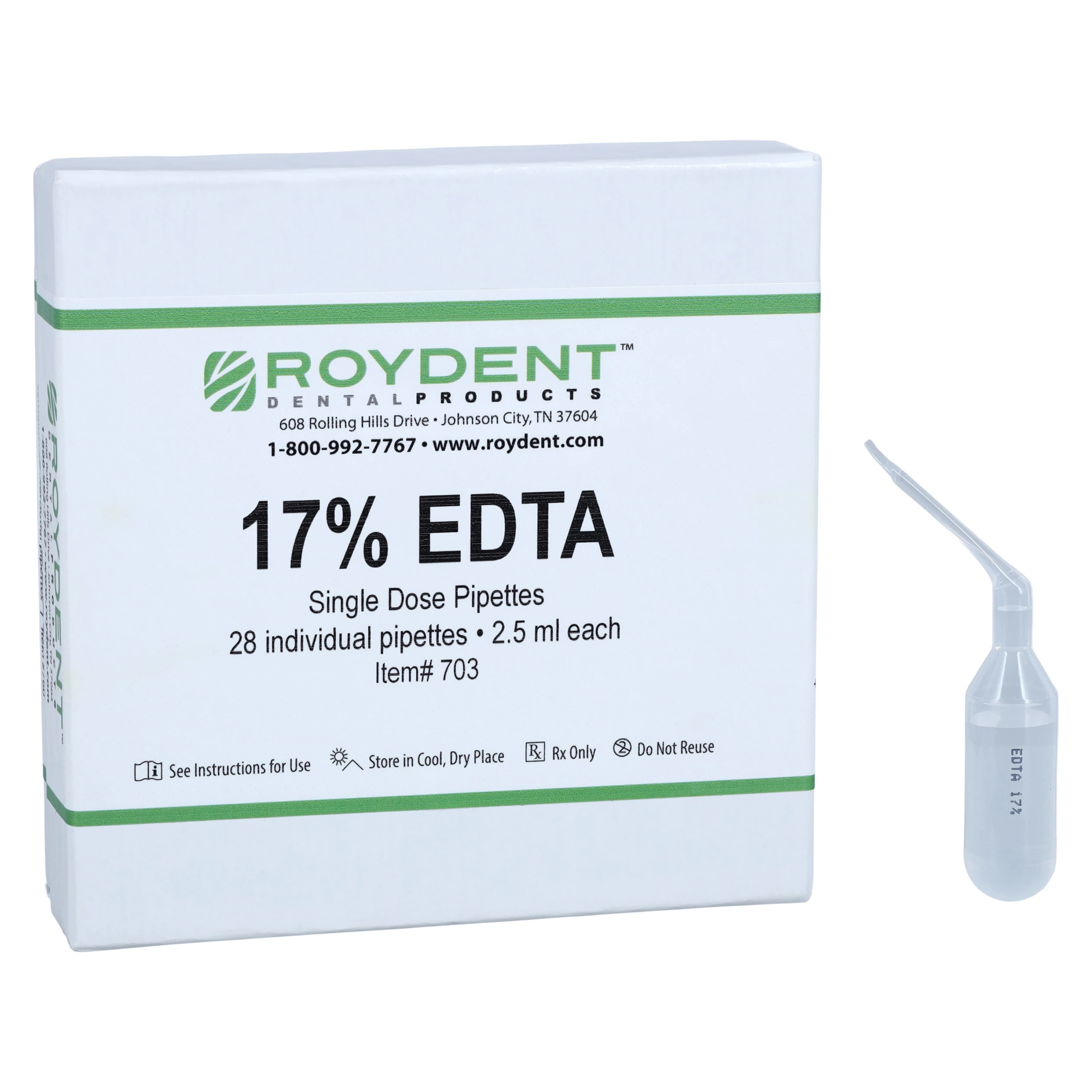 Endo-Cleanse EDTA Solution 17% 2.5mL Predosed Pipettes, 28/Bx, Roydent Dental Products thumbnail 2