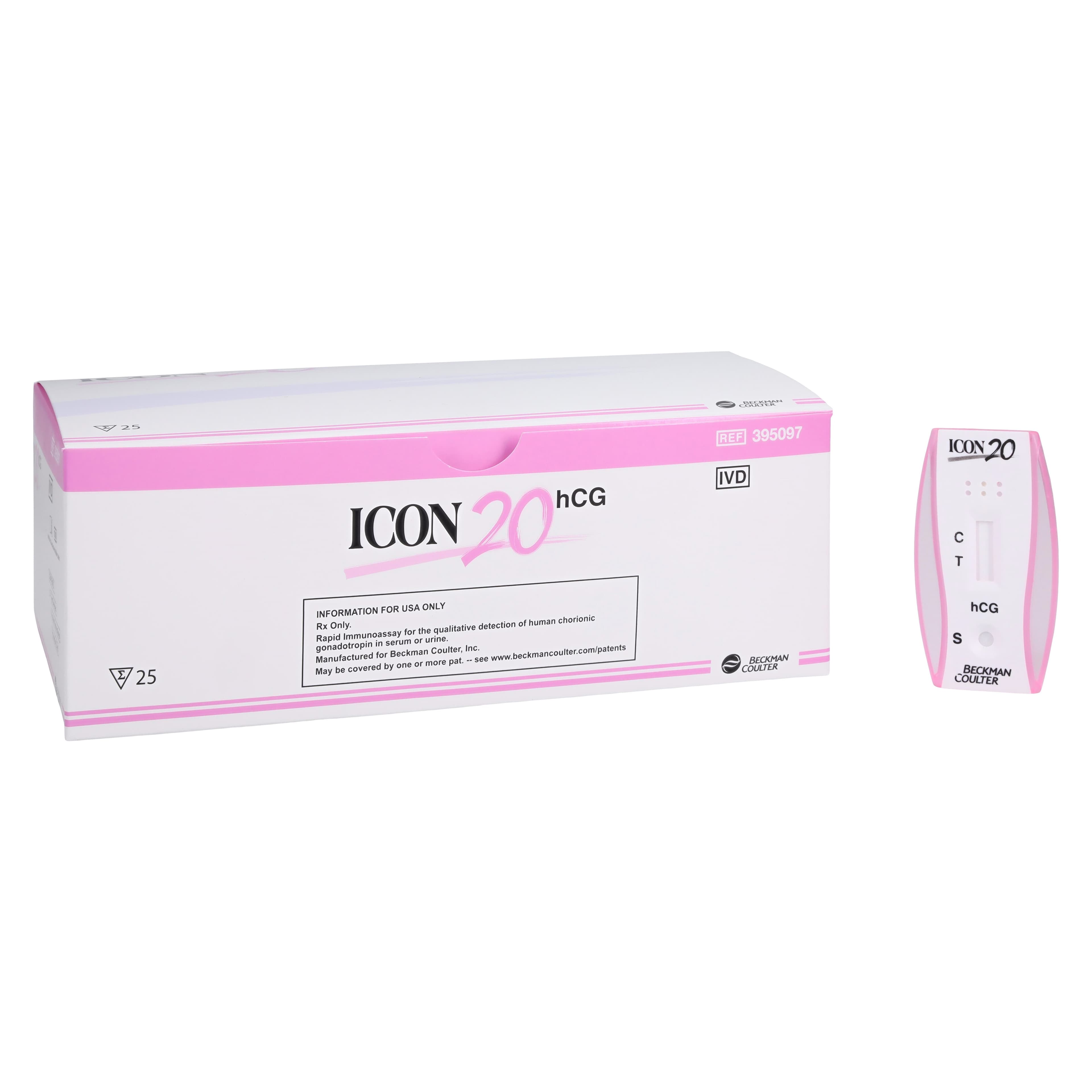 Beckman Coulter Icon 20 hCG Cassette Test, CLIA Waived for Urine / Moderate for Serum, with Dropper, Box thumbnail 2