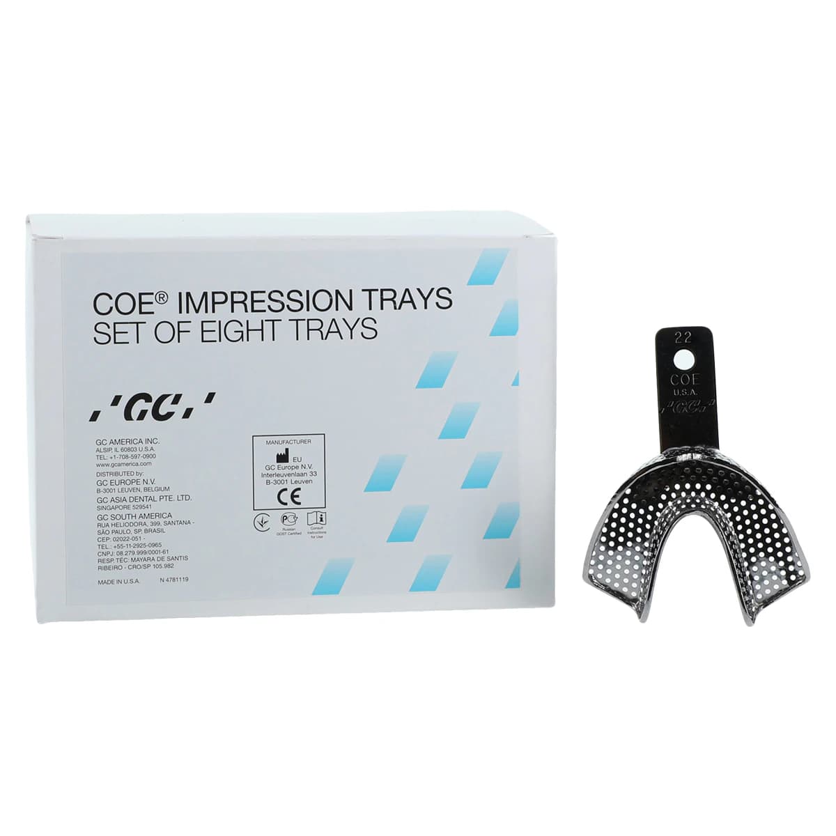 GC America COE Nickel-Plated Perforated Regular Impression Trays, Full Set of 8 (S1, S3, S4, S5, S7, S20, S21, S22), 260018 - -Impression Trays Full Set Regular Perforated (8) - Image 1