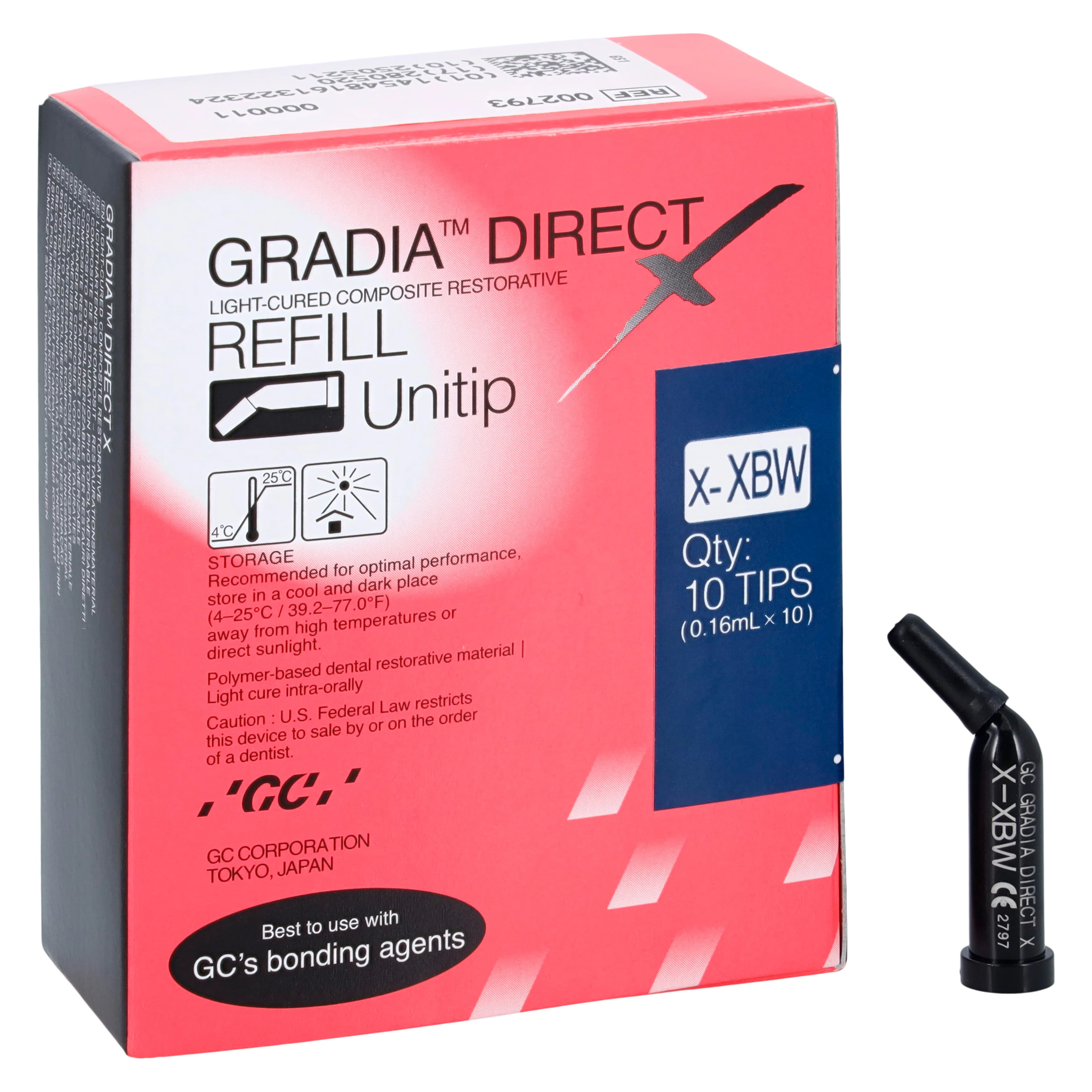 GC America Gradia Direct X Universal Composite Restorative, Unitip Refill, Shade X-XBW (Extra Bleach White), 0.3 g (0.16 mL) per Tip, Pack of 10 - GC America - GraDia Direct X Unitip Refill - (Shade X-XBW) - Image 1