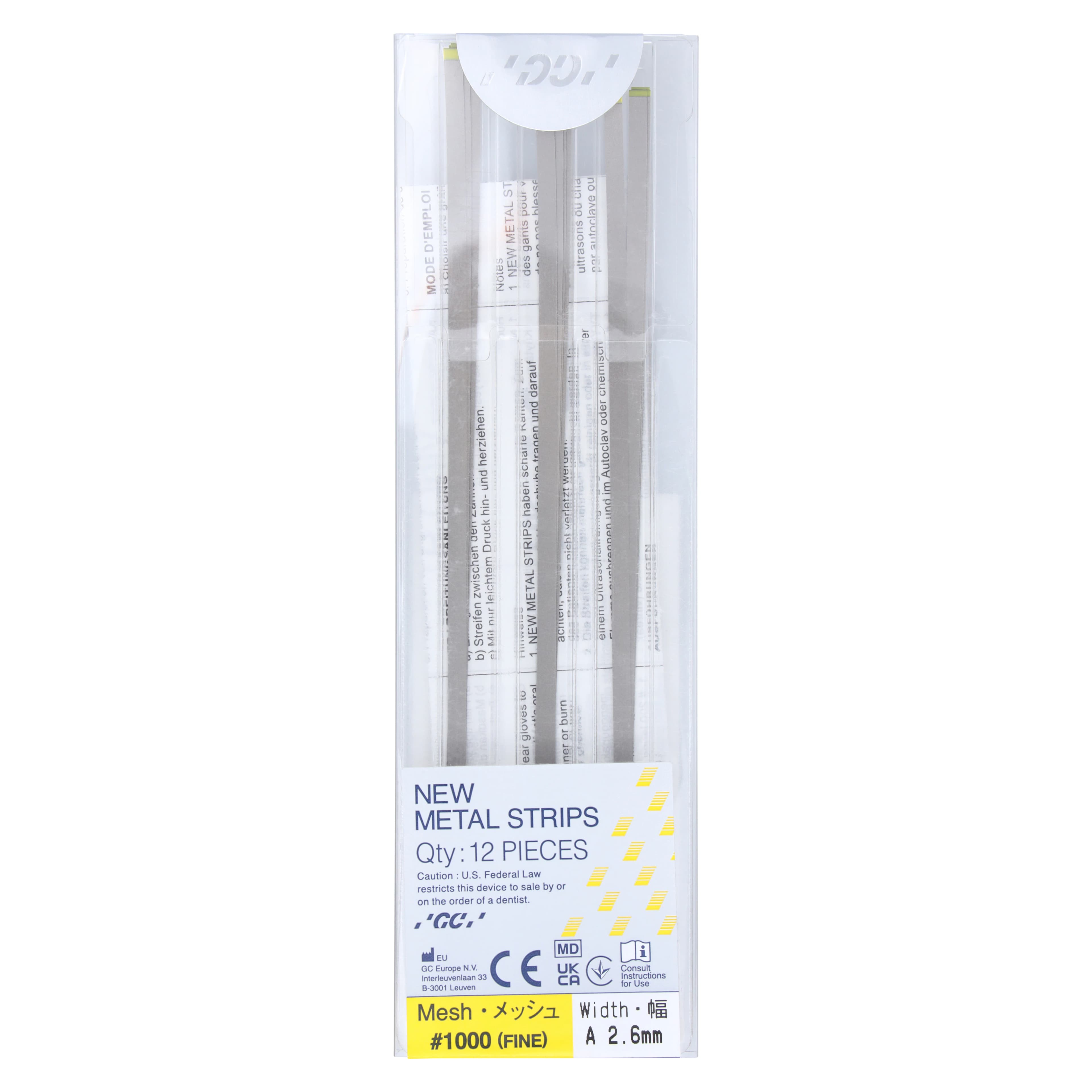 GC America Metal Finishing Strips, Refill, #1000-A Width, Fine, Yellow, 50 Micron, 2.6 mm, 12/Pk, 000264 - Metal Finishing Strips, Refill, # 1000-A Width Mesh, 50 Micron, 2.6 mm, Fine, Yellow, 12/Pk, 000264 - Image 1