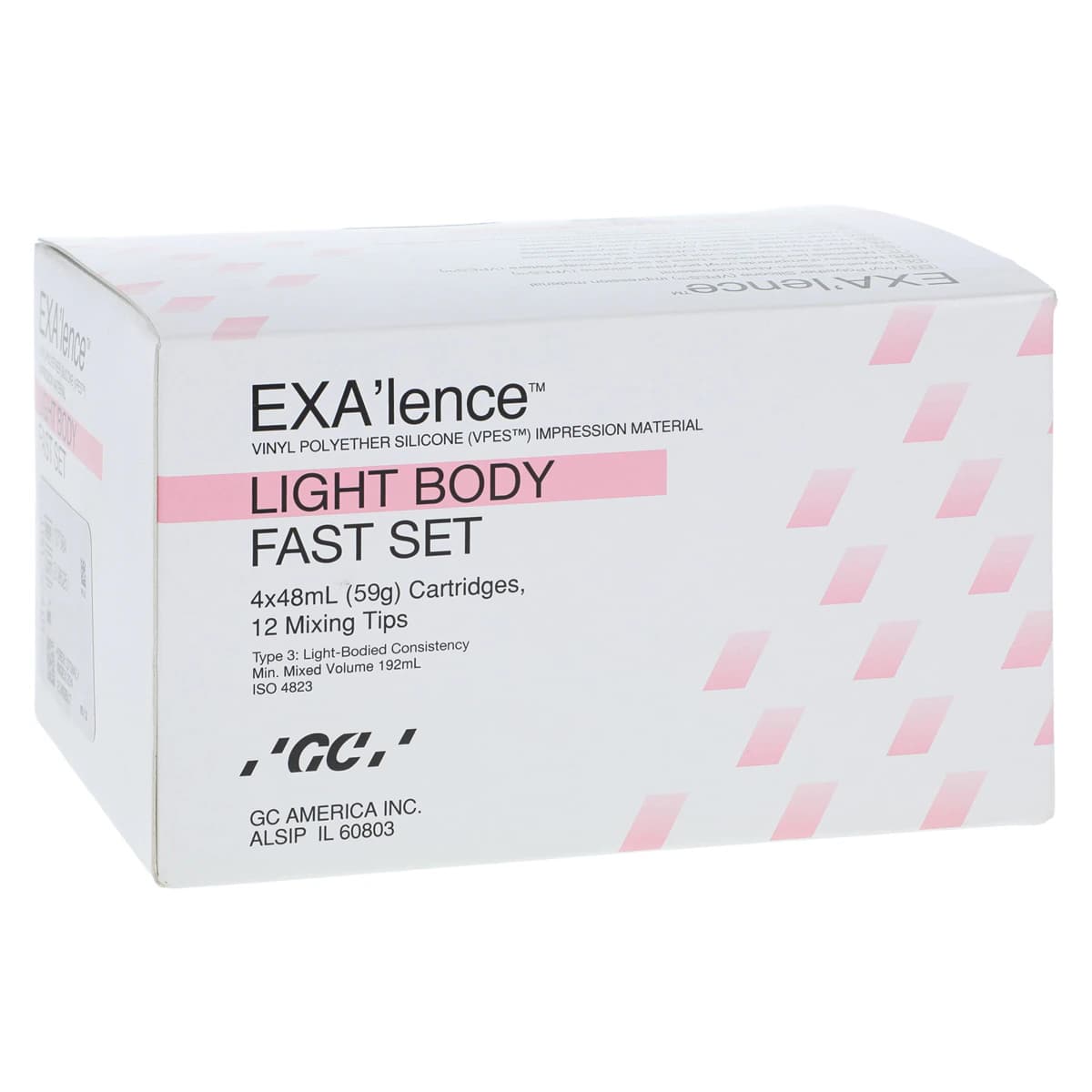 EXA'lence VPES Impression Material Refill, Light Body, Fast Set, Pink, 4 x 48 mL Cartridges with 12 Mixing Tips, GC America 137304 - EXA'lence Refill - FAST SET (48 mL) - Light Body (Pink) GC America 137304 - Image 1