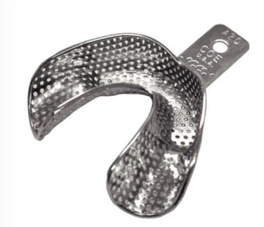 GC America COE Nickel-Plated Depressed Anterior Perforated Impression Tray, #A20 Large Lower Full-Arch, 3-3/16" W x 2-1/2" L x 3/4" D, 1/Pkg - GC America - Nickel-Plated Depressed Anterior Perforated Tray - Tray #A20 Individual Lowers (Large) - Image 1