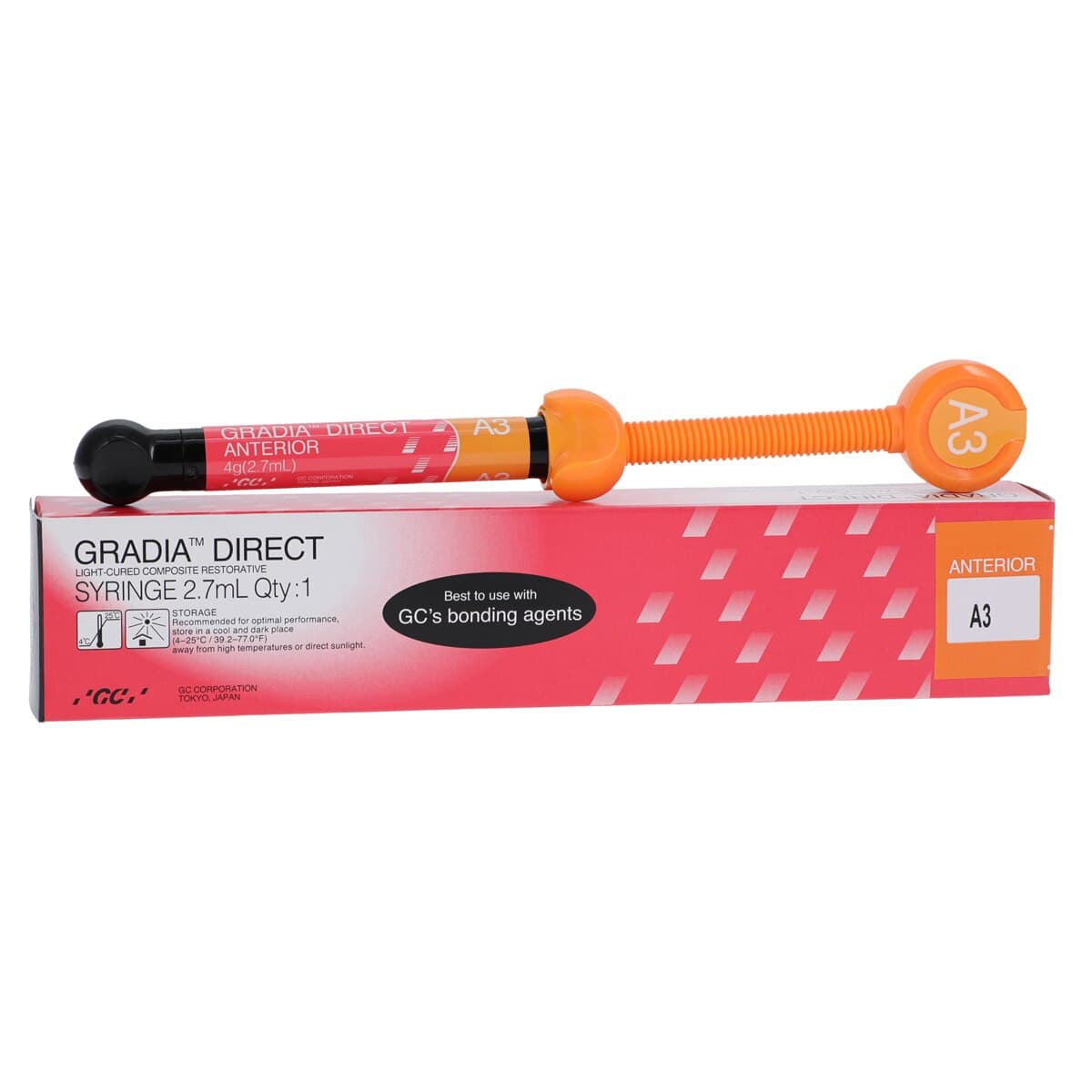 GC America Gradia Direct Microfilled Hybrid Resin Composite Syringe Refill, Shade A3, 2.7 mL, 1/Pk, #001990 - GRADIA DIRECT Syringe A3 - Image 1