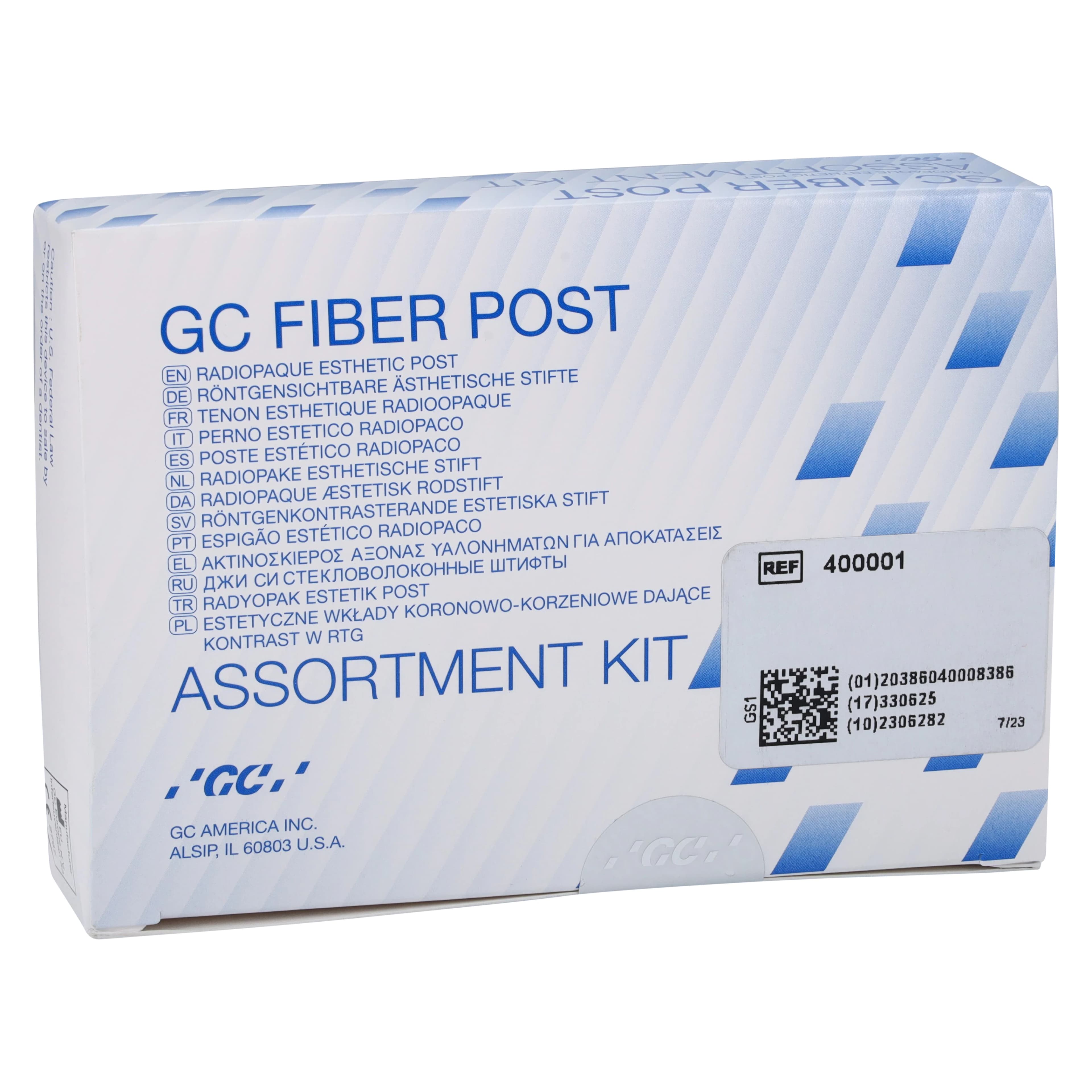 GC Fiber Post Assortment Kit, Radiopaque Esthetic Glass Fiber Posts with Drills, 15 Posts (5 each of 1.2mm, 1.4mm, 1.6mm) and 3 Drills, 400001 - GC FIBER POST Assortment Kit GC America 400001 - Image 1