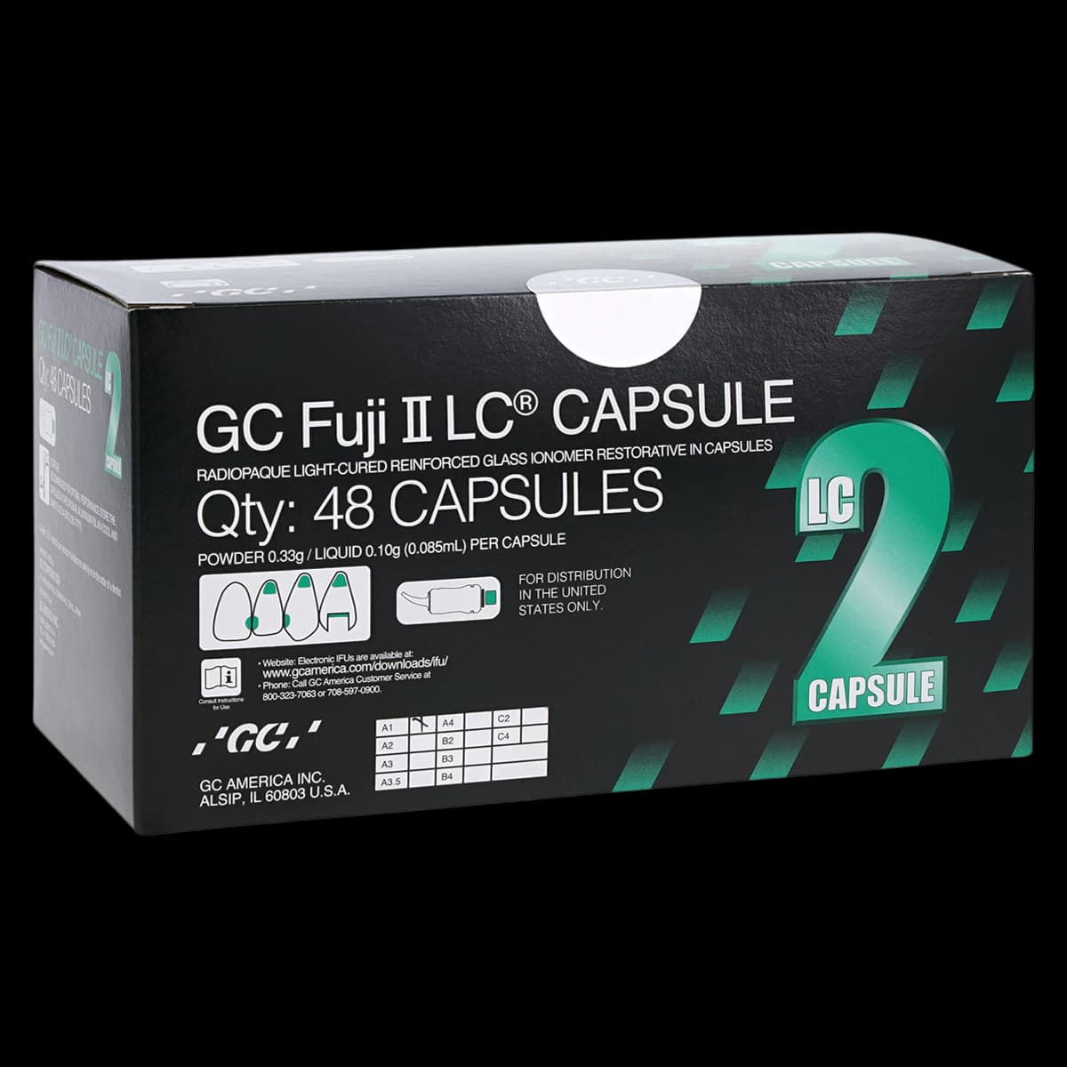GC Fuji II LC Light-Cured Resin-Reinforced Glass Ionomer Restorative Capsules, Shade A1 (Pedo), 48/Box, 425001 - GC Fuji II LC Capsules 48/Box - Image 1
