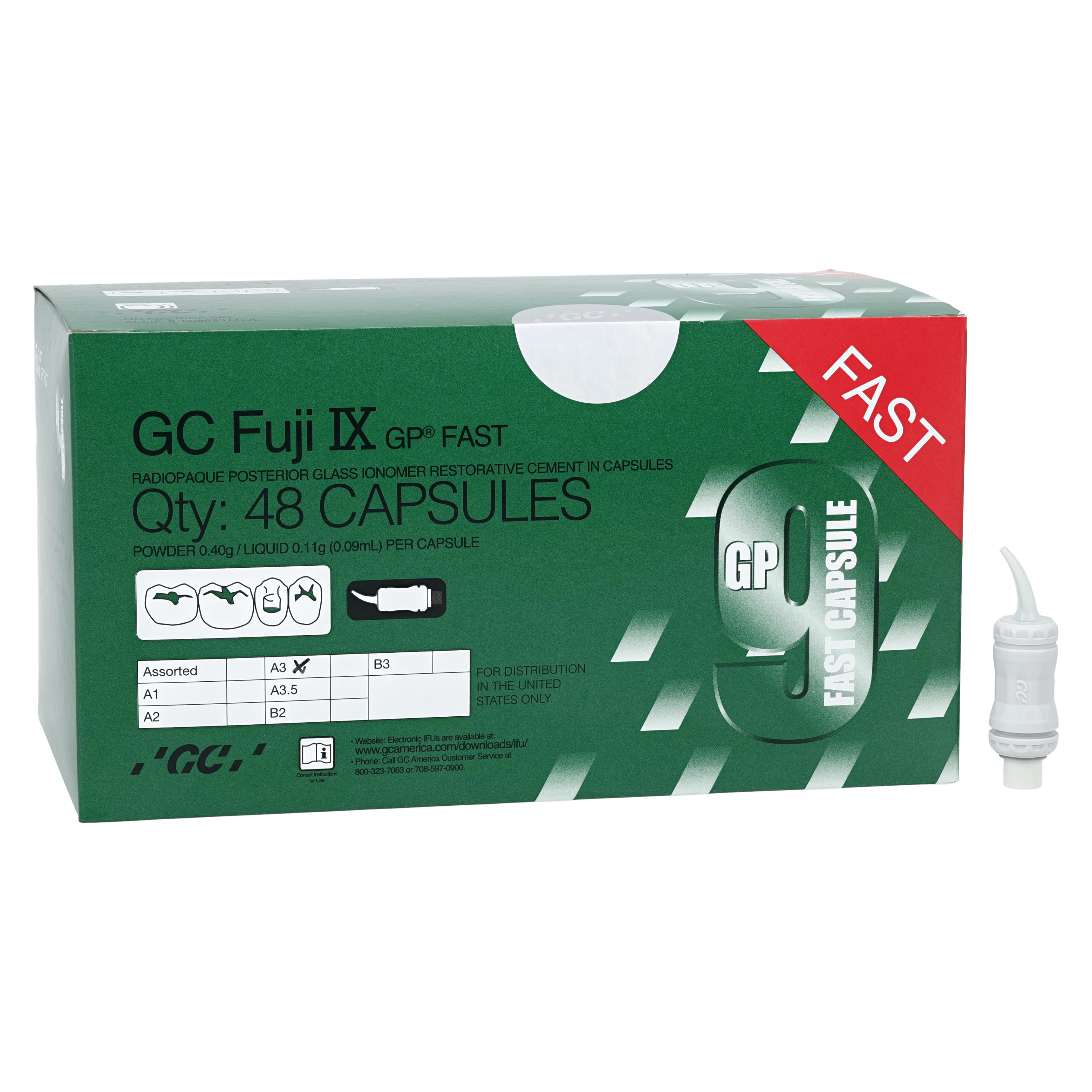 GC Fuji IX GP FAST Capsules, Glass Ionomer Restorative, Shade A3, 48/Box, 425062 - GC Fuji IX GP Fast Capsules, A3, 48/Pk - Image 1