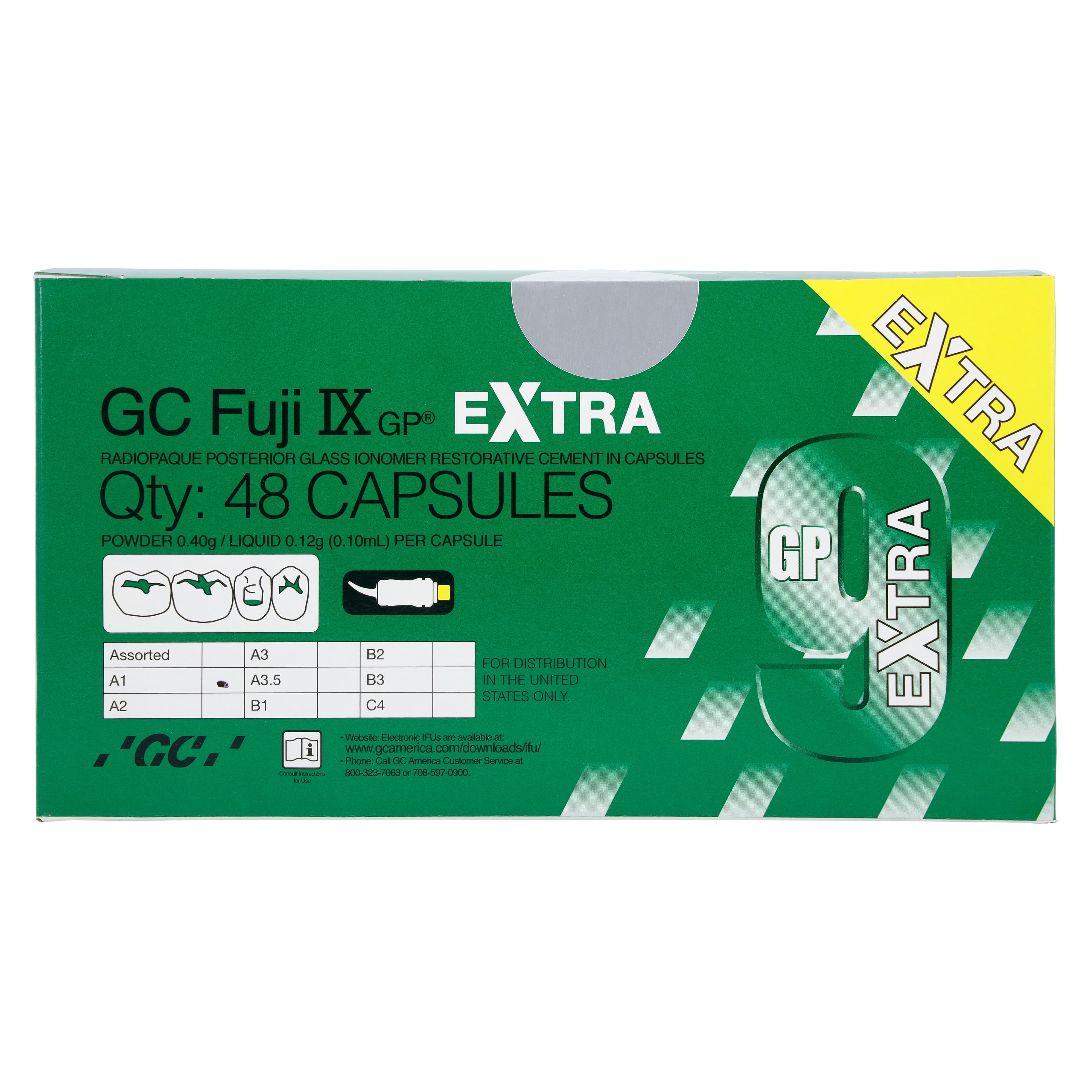 GC Fuji IX GP Extra Glass Ionomer Restorative Capsules, Shade A1, 0.14 mL, 48/Pk, 425041 thumbnail 4