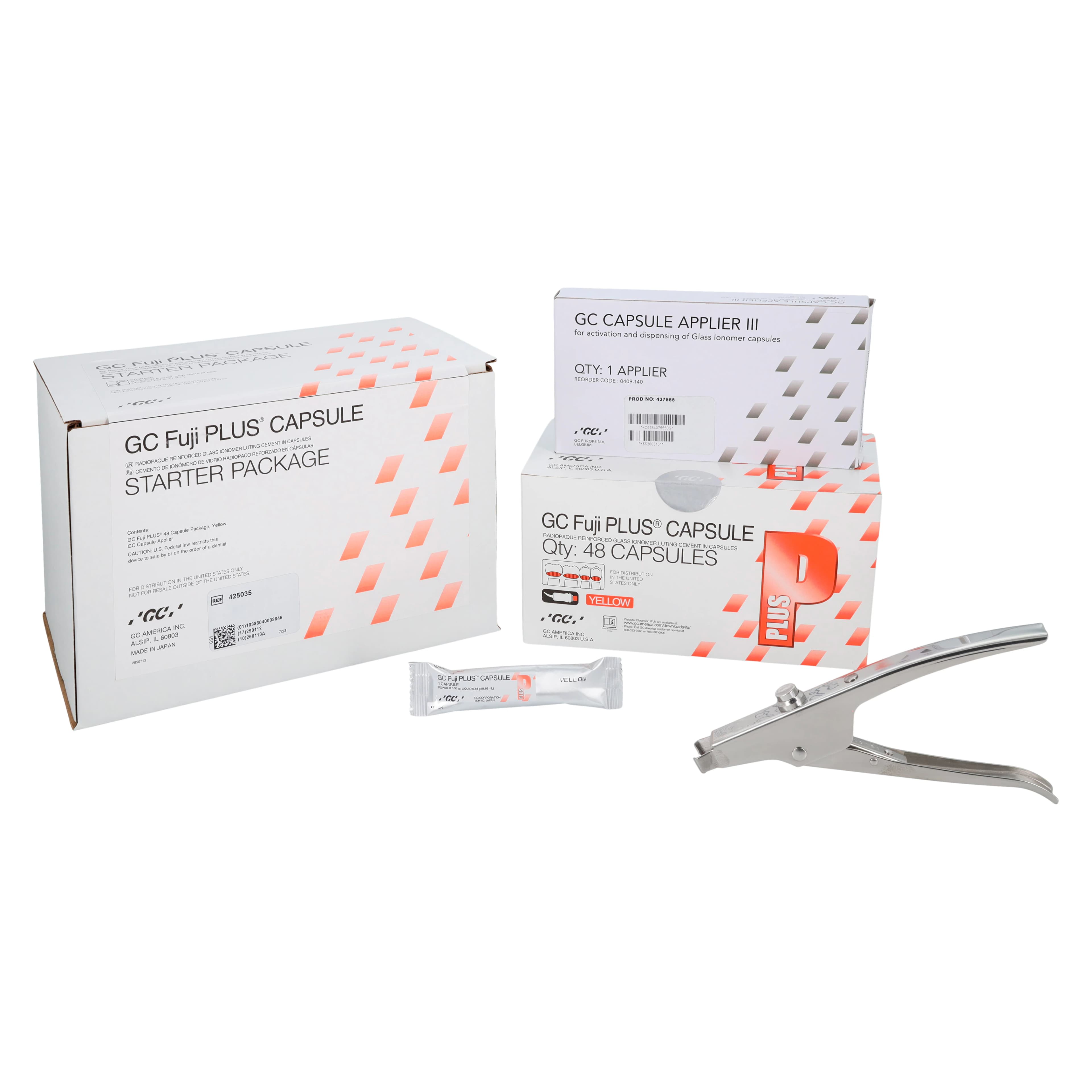 GC Fuji PLUS Resin-Reinforced Glass Ionomer Luting Cement, No-Etch Capsule Starter Package, 48 Capsules + Applier, White thumbnail 2