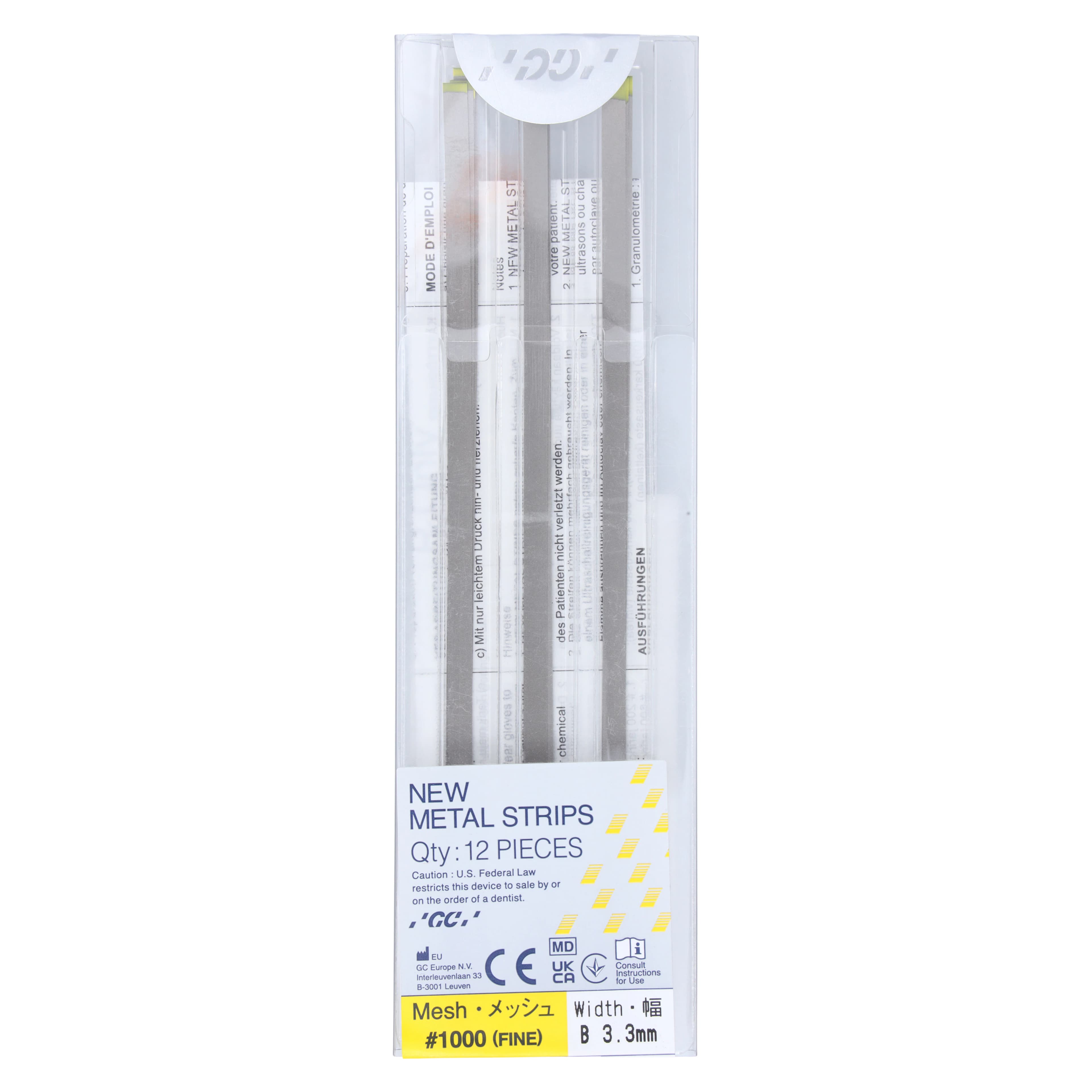 GC America Metal Finishing Strips, Refill, #1000-B Width Mesh, 50 Micron, 3.3 mm, Fine, Yellow, 12/Pk, 000265 - Metal Finishing Strips, Refill, # 1000-B Width Mesh, 50 Micron, 3.3 mm, Fine, Yellow, 12/Pk, 000265 - Image 1