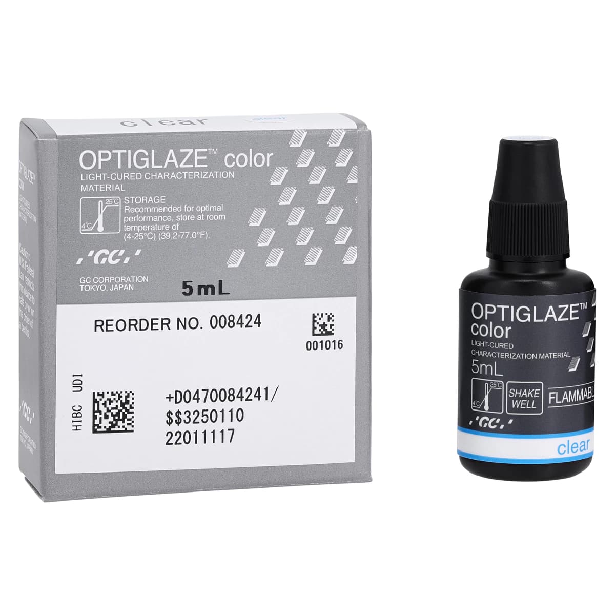 GC America OptiGlaze Color Clear, Light-Cured Nano-Filled Surface Glaze, 5 mL Bottle, #8424 - OptiGlaze Color Clear 5mL - Image 1