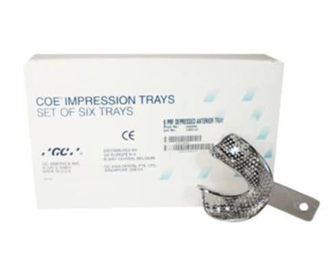 COE Nickel-Plated Metal Perforated Depressed Anterior Denture Impression Trays, Full Set of 6 (A1, A4, A7, A20, A21, A22), 268006 - Coe Nickel-Plated Metal Perforated Depressed Anterior Denture Impression Trays, Full Set, 6/Pk, 268006 - Image 1