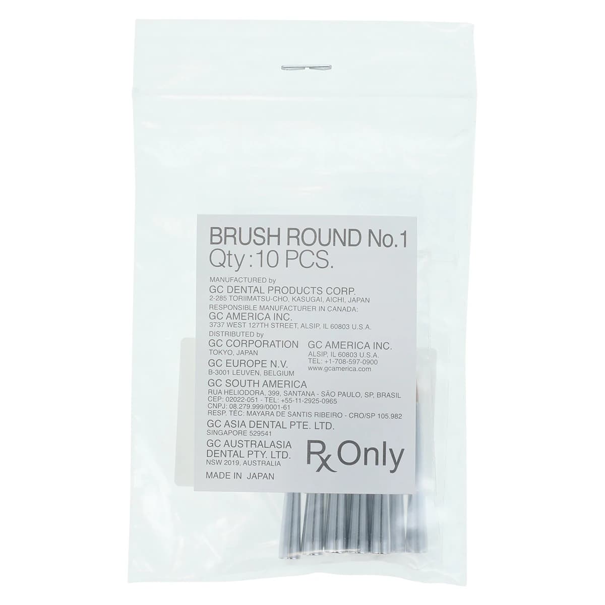 GC America Optiglaze Brush, Round #1, 10/Pack, 001533 - GC America - Optigaze Brush - Round #1 - Image 1