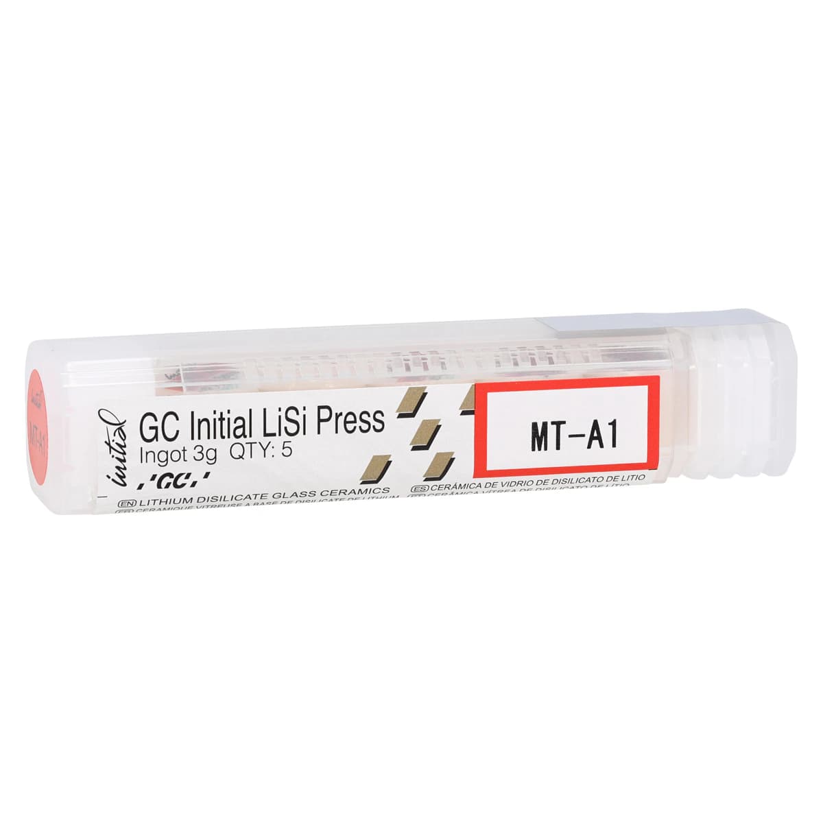 GC Initial LiSi Press Lithium Disilicate Ingot, Shade MT-A1, 3g, 5/Pk - Initial LiSi Porcelain Press Ingot MT-A1 3g 5Pk - Image 1