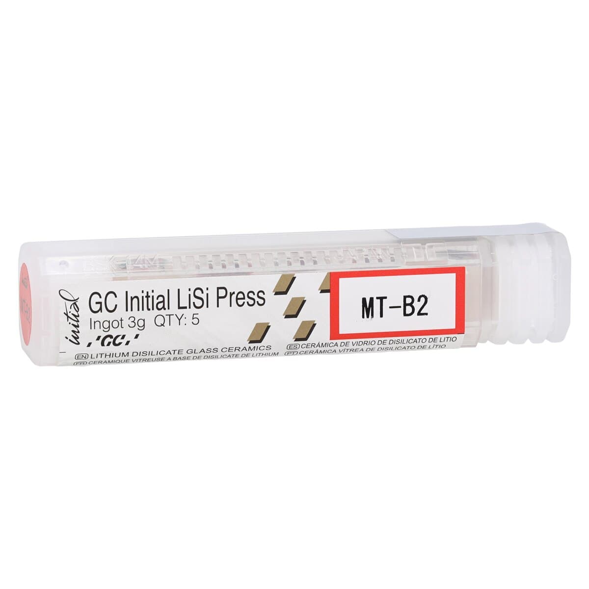 GC Initial LiSi Press Lithium Disilicate Pressable Ceramic Ingot, Shade MT-B2, 3g, 5/Pk, 010332 - GC Initial LiSi Press Lithium Disilicate Ingot, Shade MT-B2, 3g, 5/Pk - Image 1