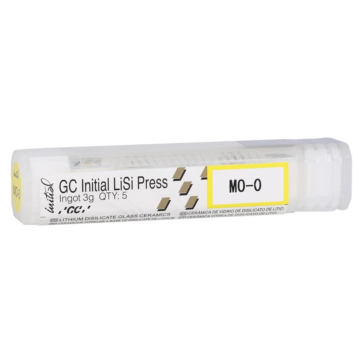 GC Initial LiSi Press Lithium Disilicate Ingot, Shade MO-0, 3g, 5/Pk - GC Initial LiSi Press Lithium Disilicate Ingot, Shade MO-0, 3g, 5/Pk - Image 1