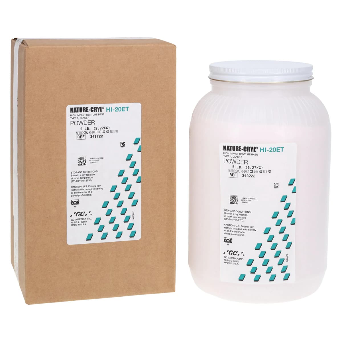 Nature-Cryl HI-20ET Ultra High Impact Heat Cured Denture Resin Powder, COE-LOR Moderate, 5 lb - Nature-Cryl Hi-20ET Ultra High Impact Heat Cured Denture Resin Powder, COE-LOR - Image 1