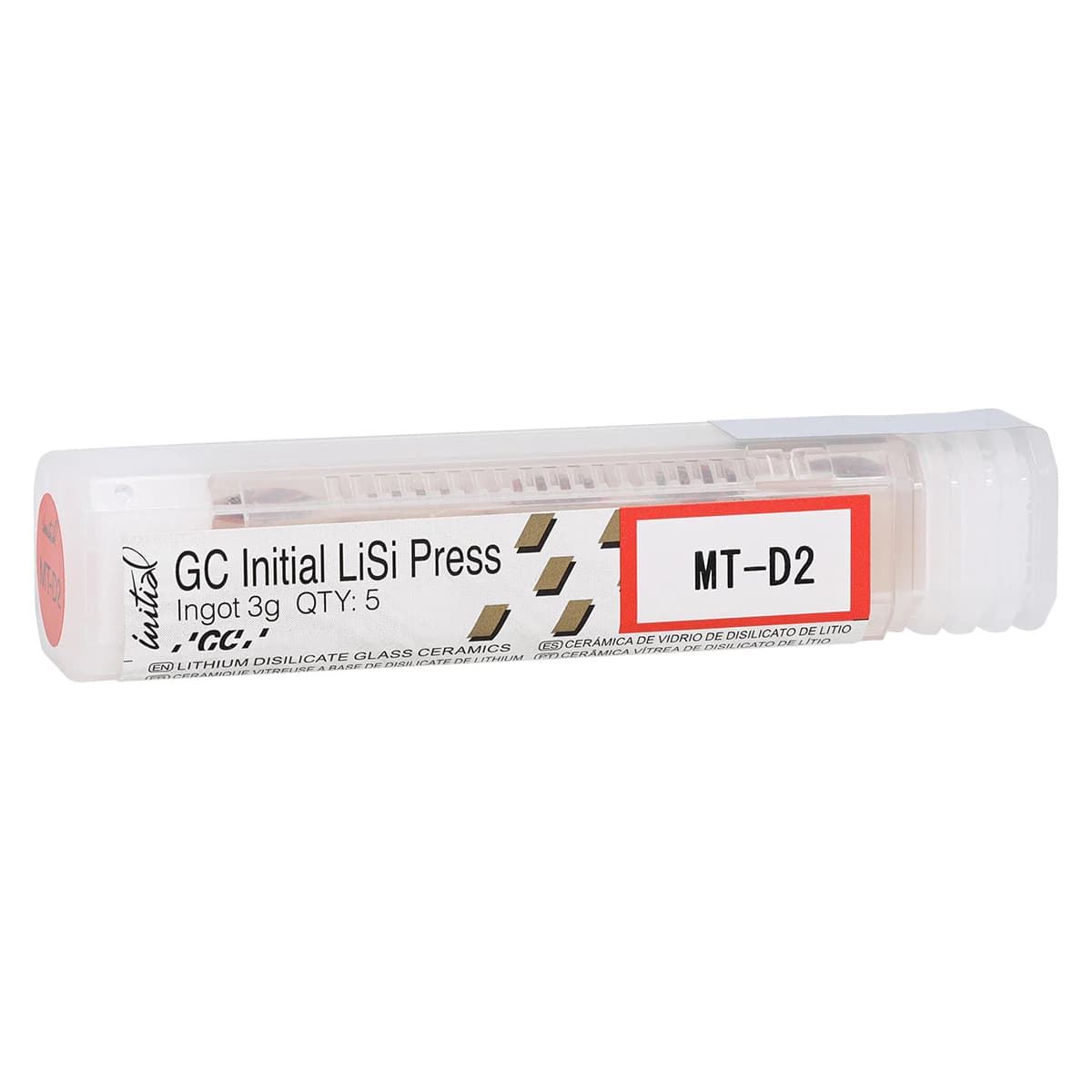 GC Initial LiSi Press Lithium Disilicate Ingot, Shade MT-D2, 3g, 5/Pk - Initial LiSi Press MT-D2 3g (5) - Image 1