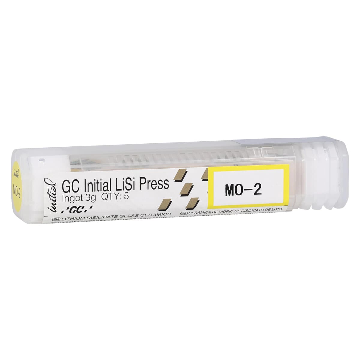 GC Initial LiSi Press Lithium Disilicate Ingot, Shade MO-2, 3g, 5/Pk - Initial LiSi Press M0-2 3g (5) - Image 1