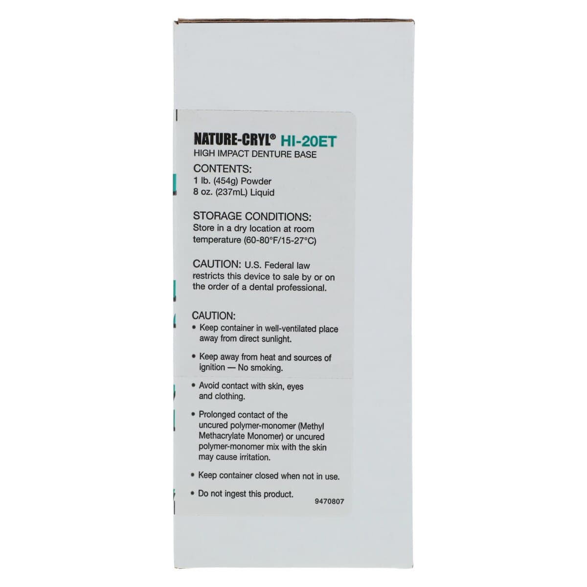 Nature-Cryl HI-20ET Ultra High Impact Heat Cured Denture Resin, COE-LOR Heavy Shade, 1:1 Package (1 lb Powder + 8 oz Liquid) thumbnail 2