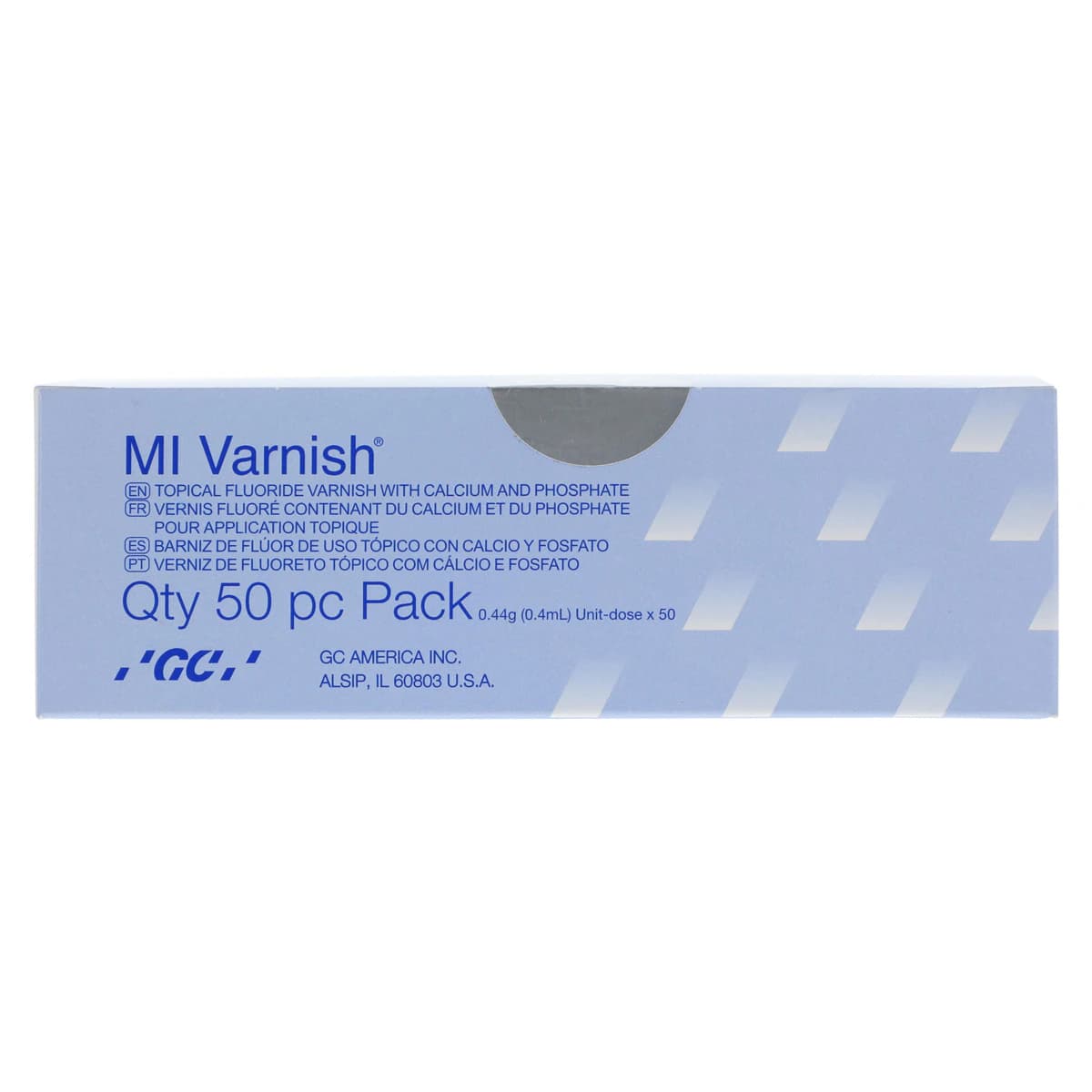 GC America MI Varnish Fresh Mint 5% Sodium Fluoride with RECALDENT (CPP-ACP), 0.4 mL Unit Dose, 50/Pack, 442505 thumbnail 3
