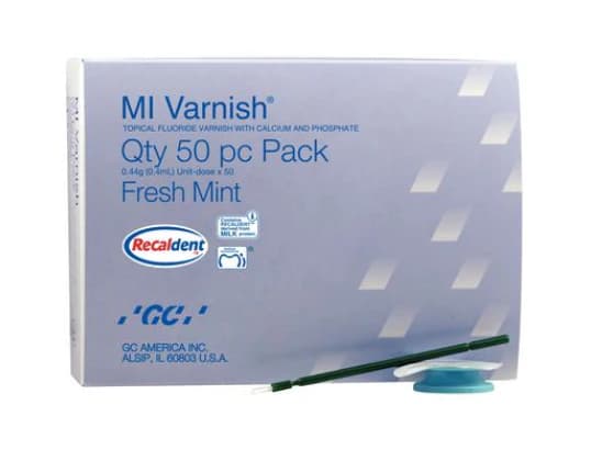 GC America MI Varnish Fresh Mint 5% Sodium Fluoride with RECALDENT (CPP-ACP), 0.4 mL Unit Dose, 50/Pack, 442505 thumbnail 2