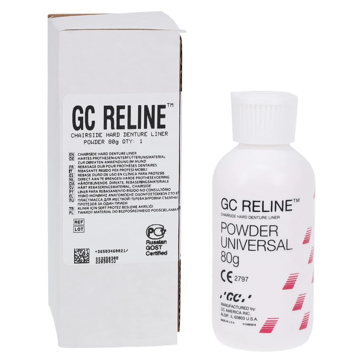 GC Reline Hard Chairside Denture Reline Material, Powder Refill, 80 g, 346002 - GC America - GC RELINE Powder - Image 1