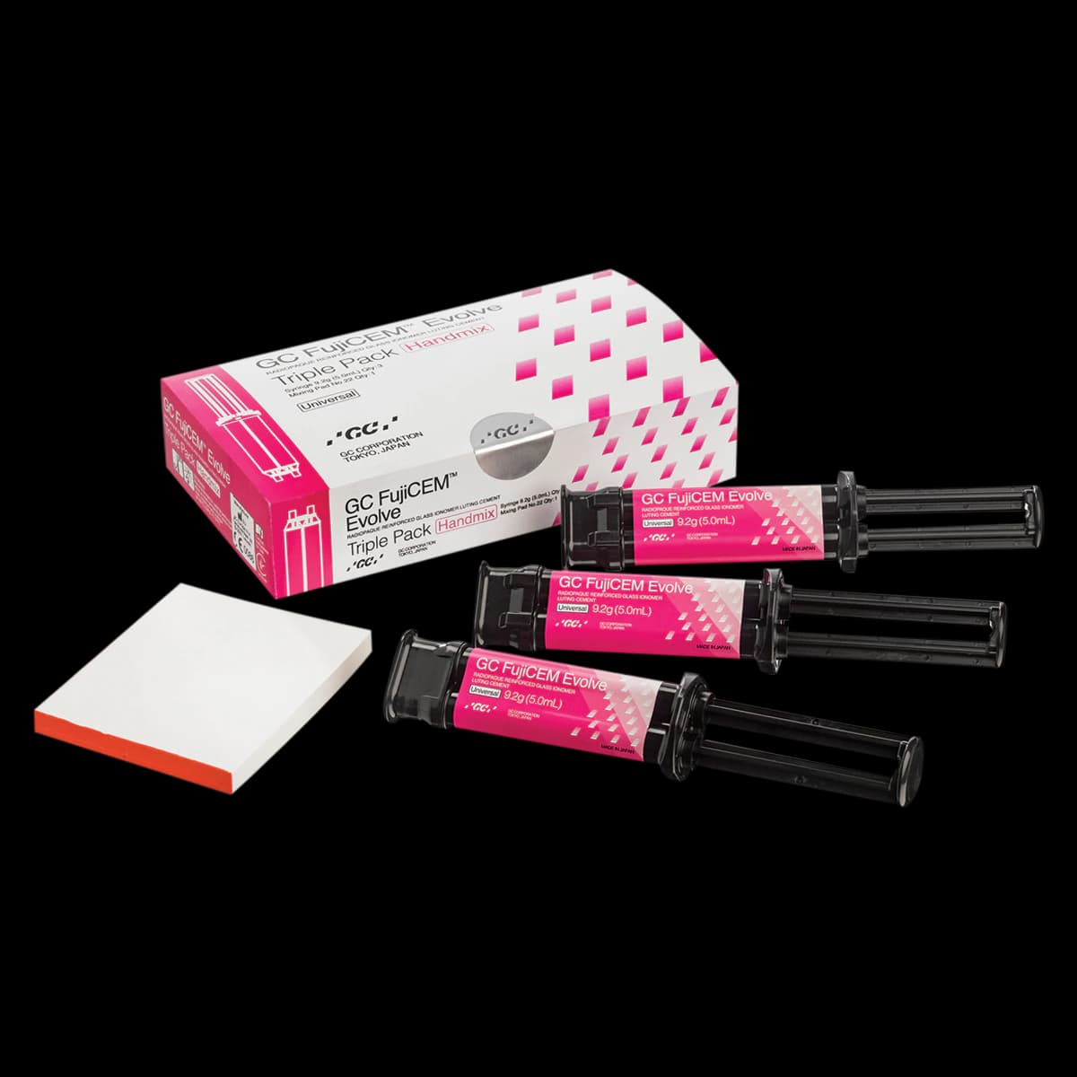 GC FujiCEM Evolve Resin-Reinforced Glass Ionomer Luting Cement, Handmix Triple Pack, 3 x 9.2 g Syringes, 45 Tips, 012949 thumbnail 2