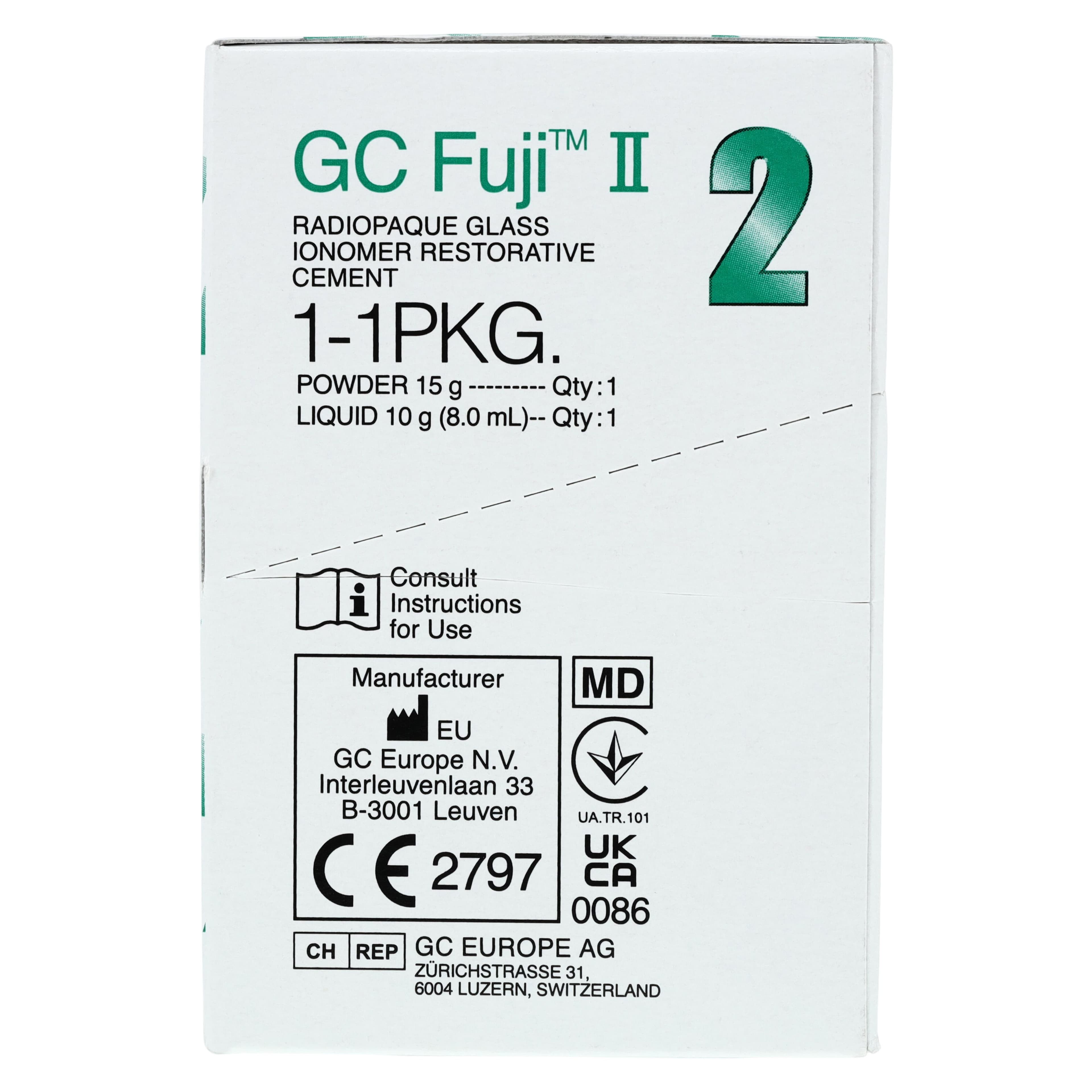 GC Fuji II Glass Ionomer Restorative, 1:1 Powder/Liquid Package, Shade #21 Pale Yellow, 15 g Powder / 8 mL Liquid, 000101 thumbnail 9