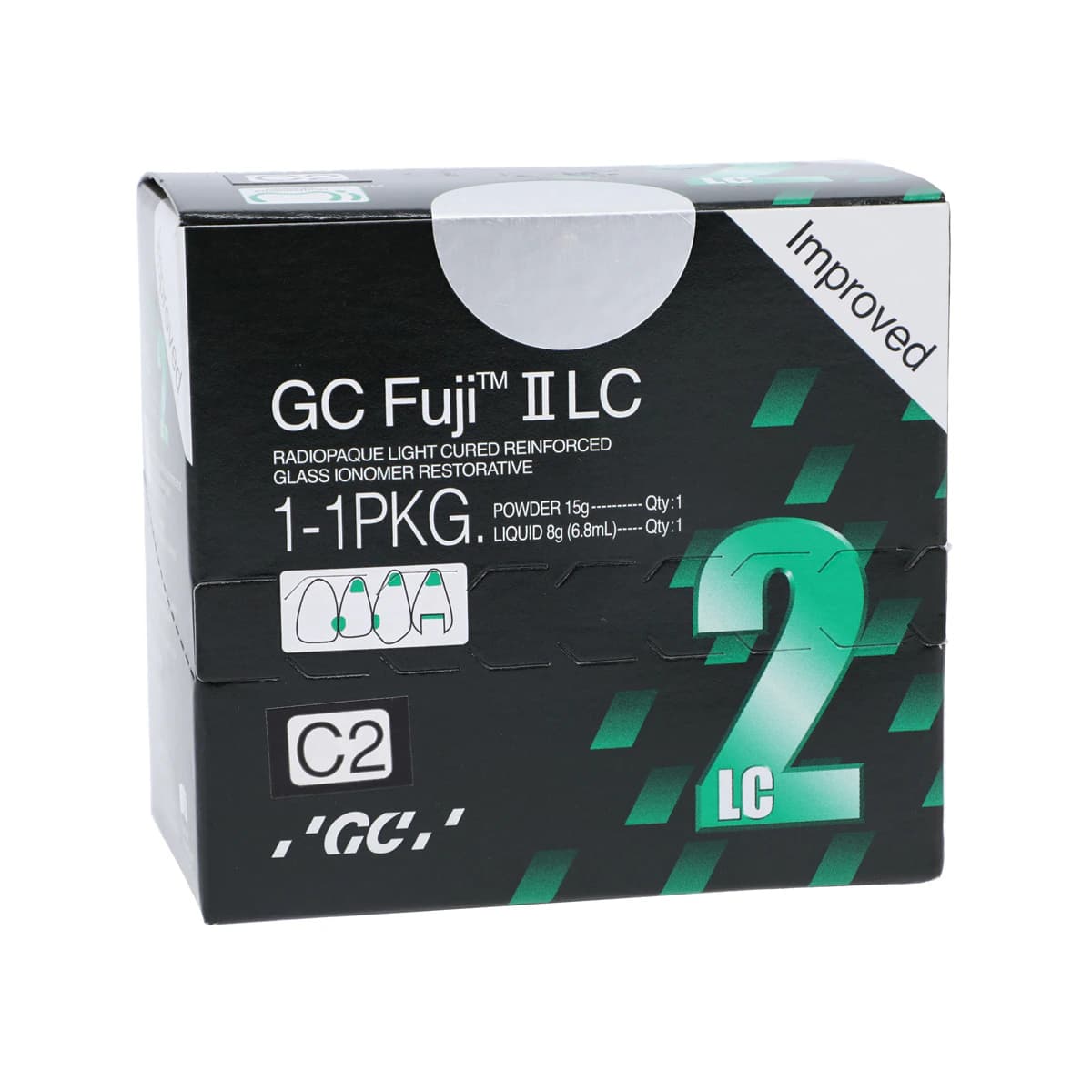 GC Fuji II LC Improved Light-Cured Resin-Reinforced Glass Ionomer Restorative, Powder/Liquid 1:1 Package, Shade C2, #000192 - C2 Imp Fuji II LC 1:1 - Image 1