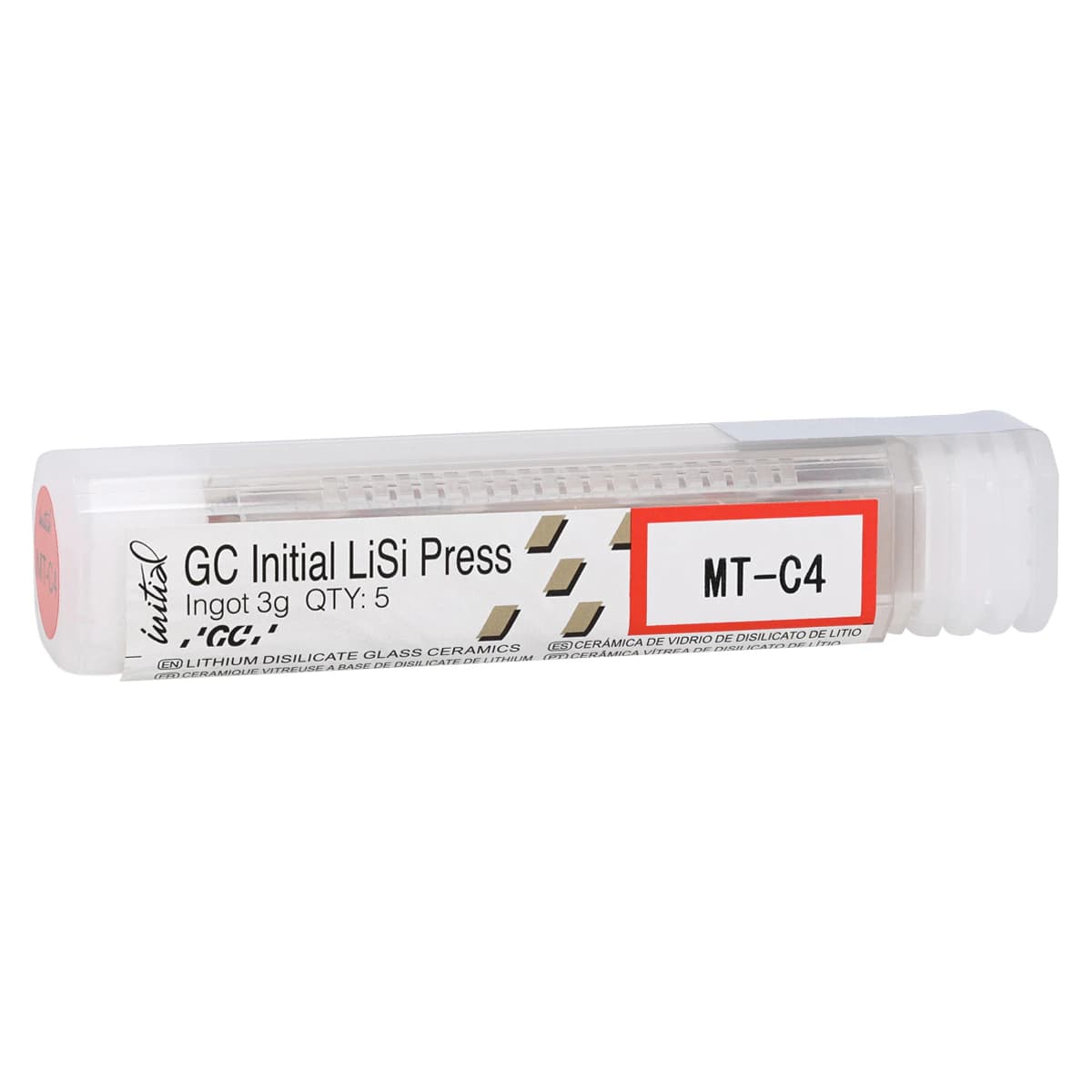 GC Initial LiSi Press Lithium Disilicate Pressable Ceramic Ingot, Shade MT-C4, 3g, 5/Pk - GC Initial® LiSi Press Ingot MT-C4 3g Pack of 5 - Image 1