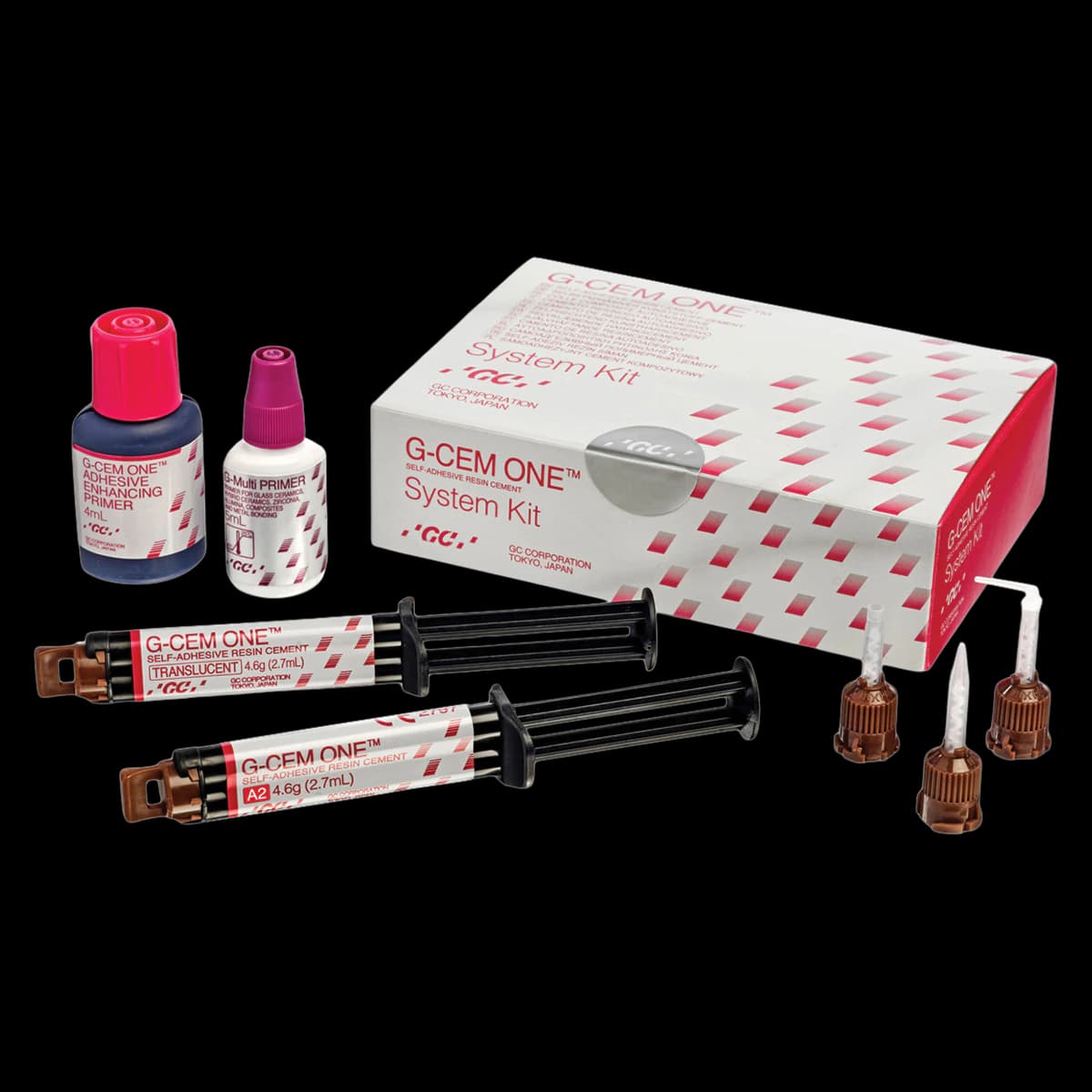 G-CEM ONE Universal Resin Cement System Kit, Self-Cure, Shades A2 & Translucent, 2 x 4.6g Syringes, 20 Automix Tips, 2 Primers, 013672 - G-CEM One System Kit - Image 1
