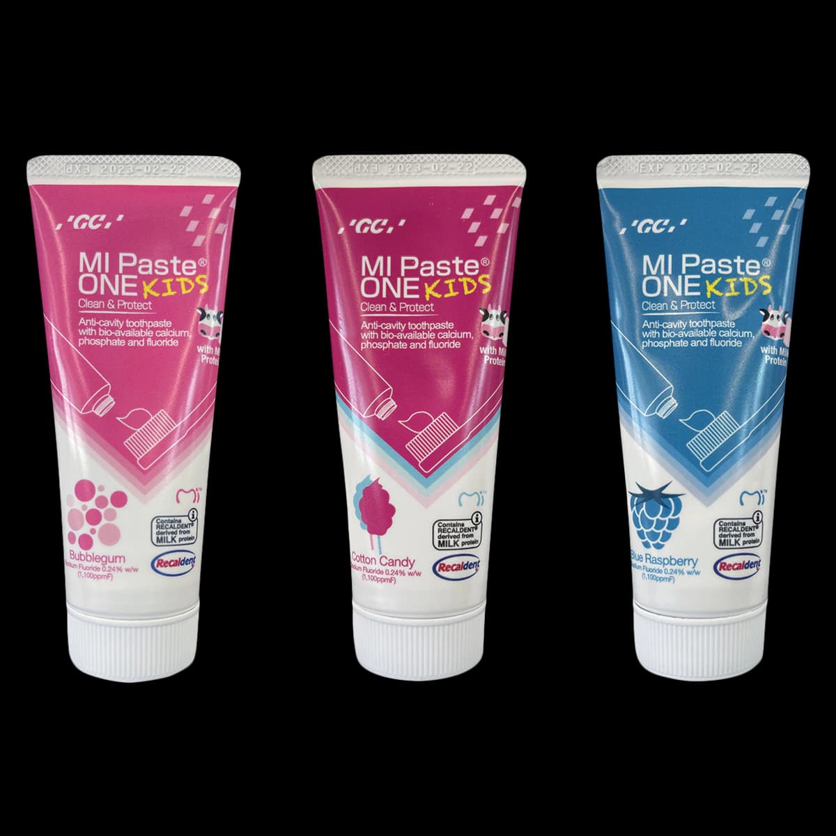 MI Paste ONE Kids Toothpaste, Assorted Flavors (Bubblegum, Blue Raspberry, Cotton Candy), 46g/35mL Tube, 10/Box, 437120 - MI Paste ONE Kids Assorted 46g (10) - Image 1
