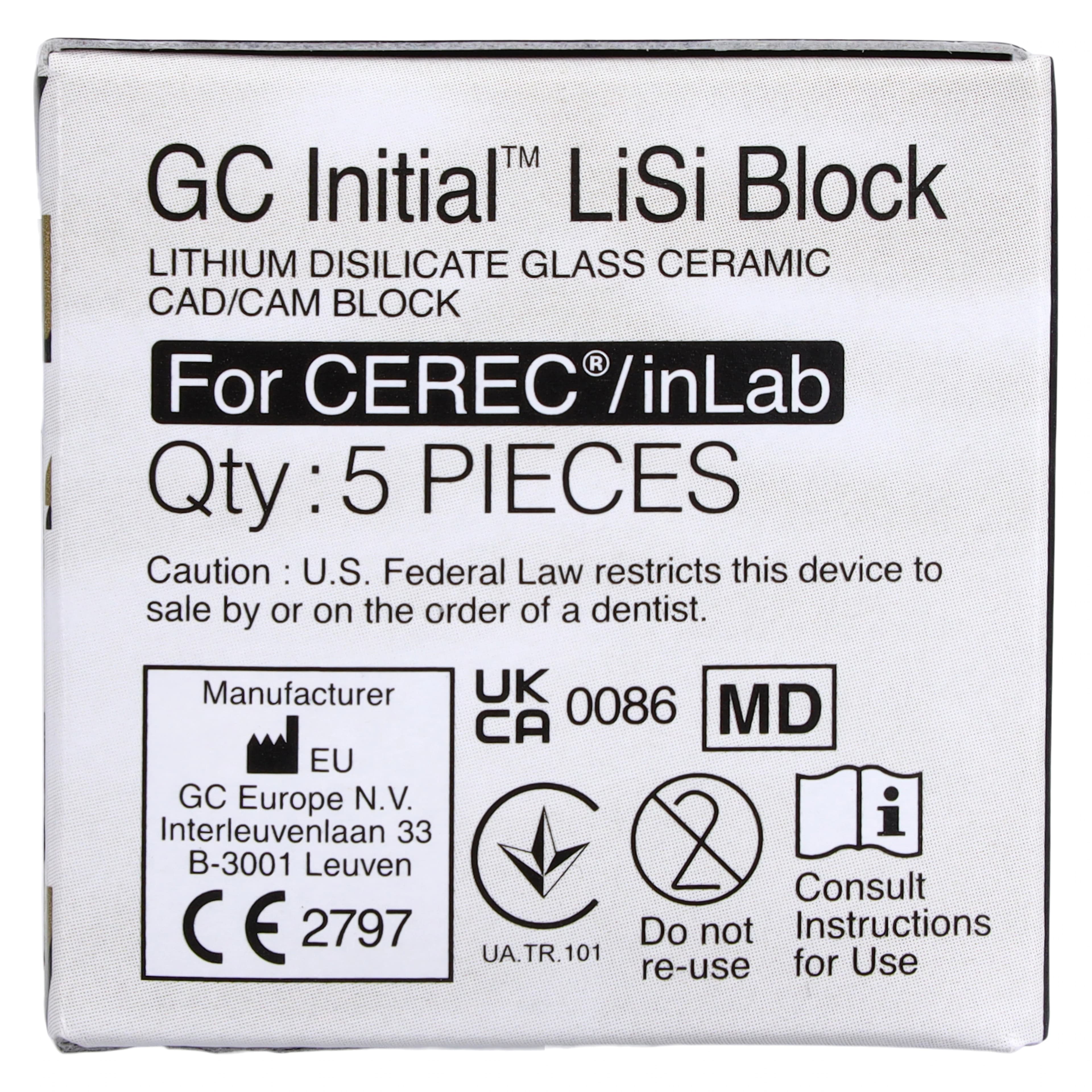 GC Initial LiSi Block 14 CEREC A2 LT, Low Translucency, 5/Box thumbnail 5