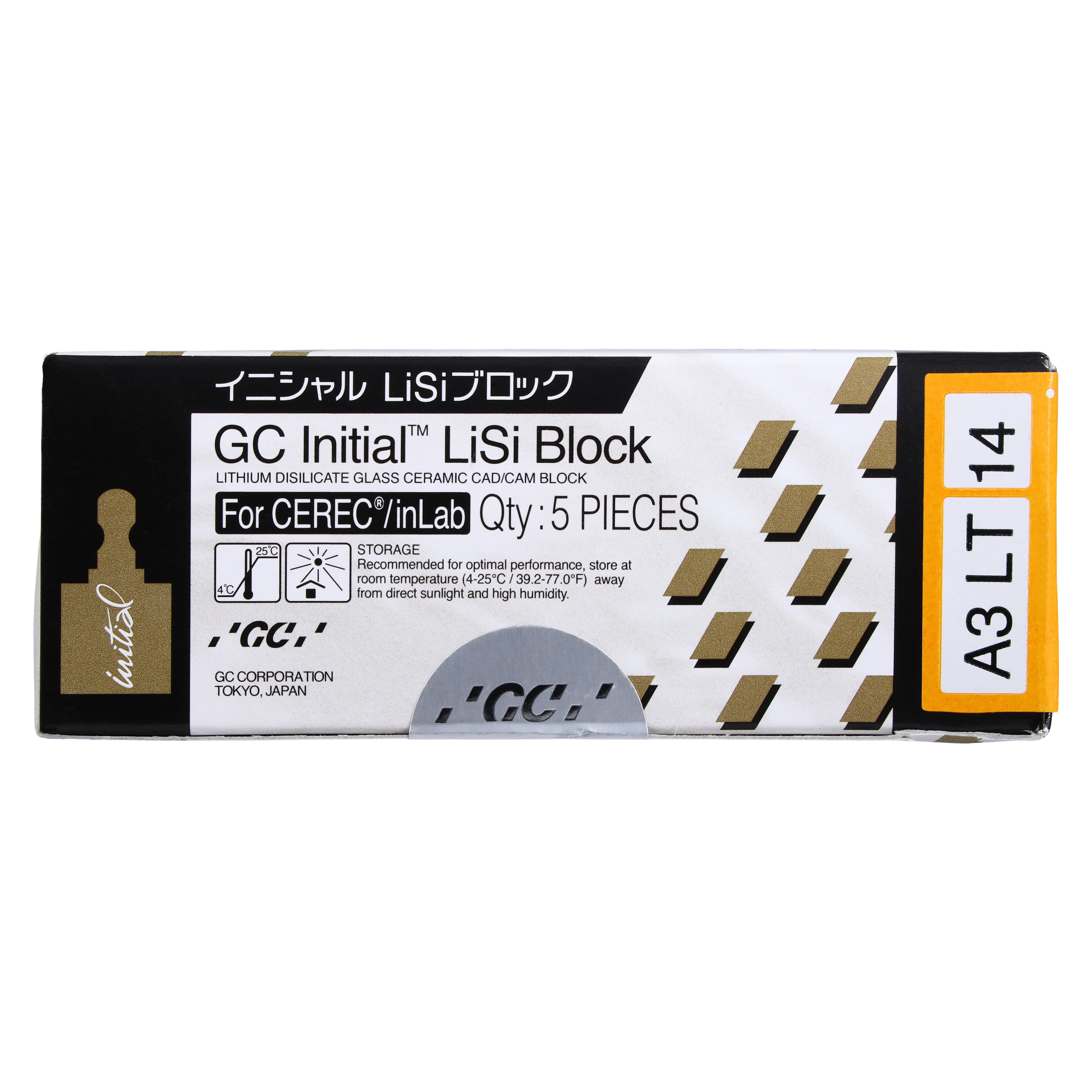 GC Initial LiSi Block 14 CEREC A3 LT, Lithium Disilicate CAD/CAM Milling Block, Low Translucency, Shade A3, Size 14, 5/Box thumbnail 3